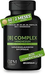 Vitaminas Complexo B e Magnésio 60 Capsulas Ellym Nutrition 2 Meses Biotina Metilfolato Metilcobalamina B1 B2 B3 B4 B5 B6