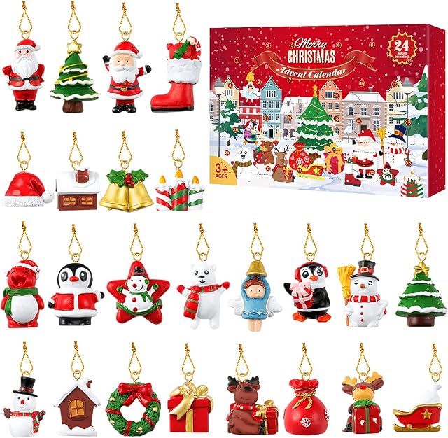 TOYANDONA Christmas Advent Calendar with 24 Day Countdown Gift,24 Hanging Ornaments Christmas Decorations,Countdown to Christmas Xmas Holiday Decor