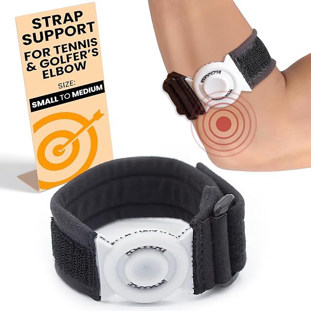 Bullseye Elbow Strap Compression Brace for Tennis Golfers Elbow Pain Relief Unique Silicone Pad Design Breathable Fabric Easy