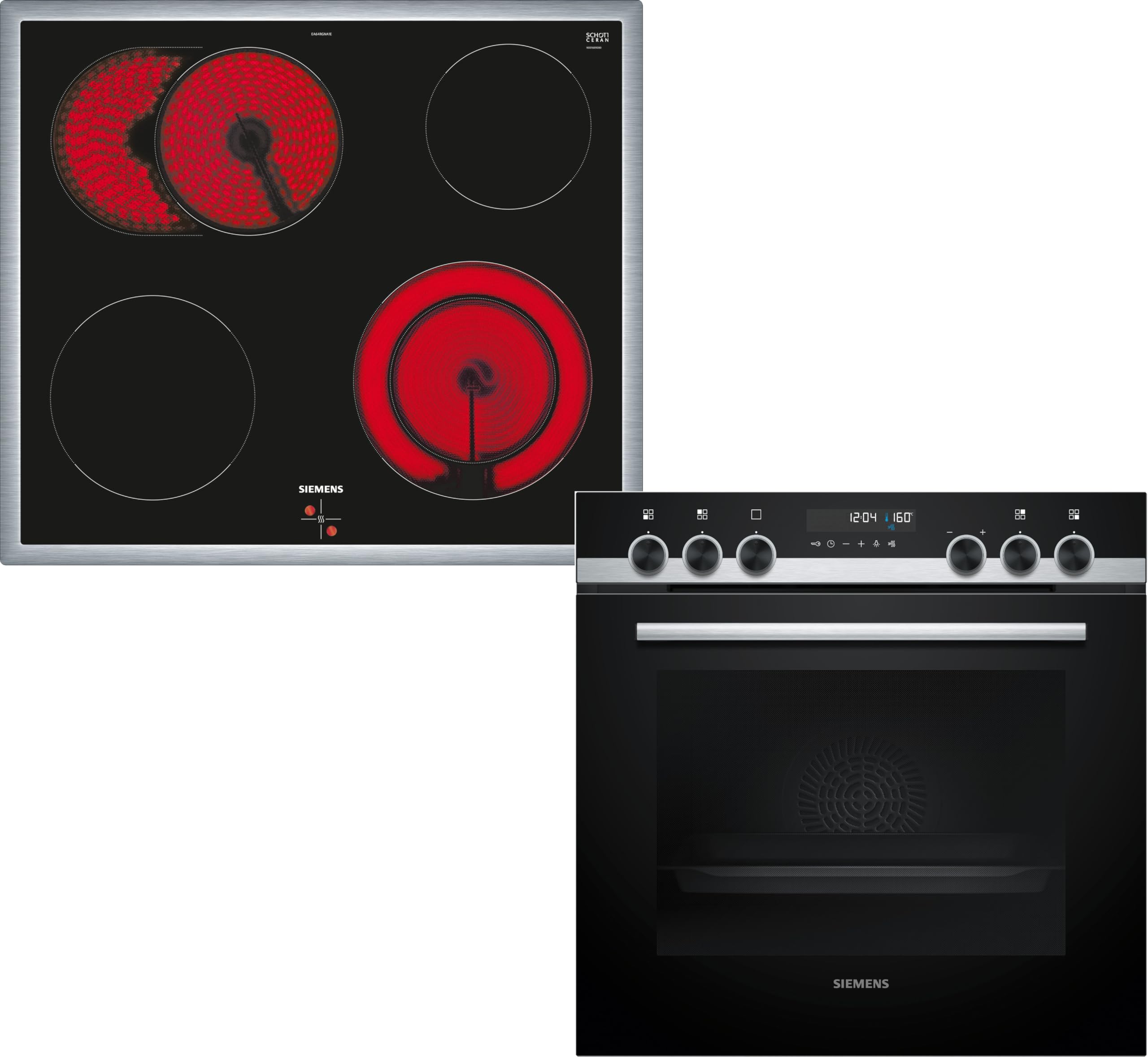 Siemens PQ521KB11, Einbau-Herd-Set, Bestehend aus HE578BBS3 Herd, 60 x 60 cm, Pyrolyse Selbstreinigung und Backautomatik, EA64RGNA1E Elektrokochfeld, Edelstahlrahmen