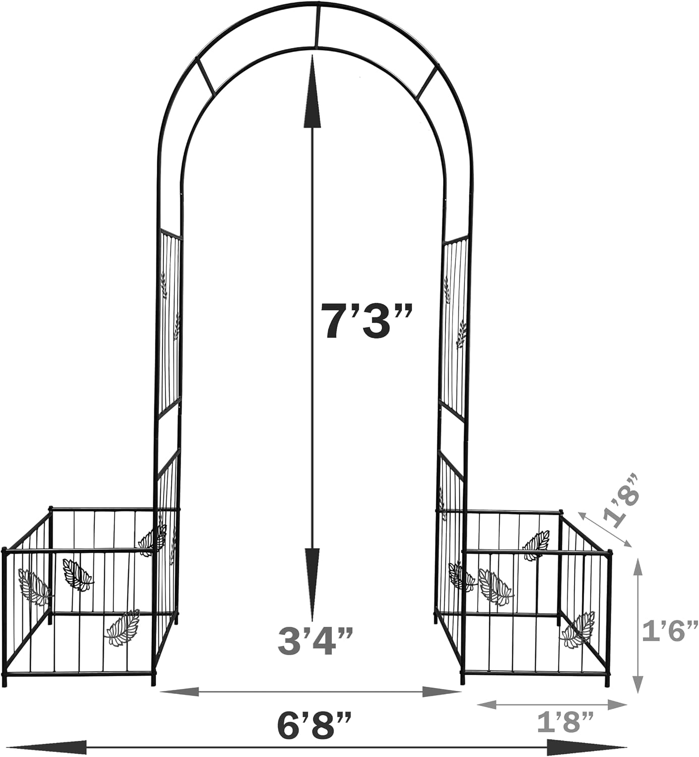 Metal Garden Arch with 2 Plant Stands, Garden Arch Trellis for Climbing Plants Outdoor, Garden Arbor for Weddings Party Events Decoration, 80" L X 20" W X 87" H, Black