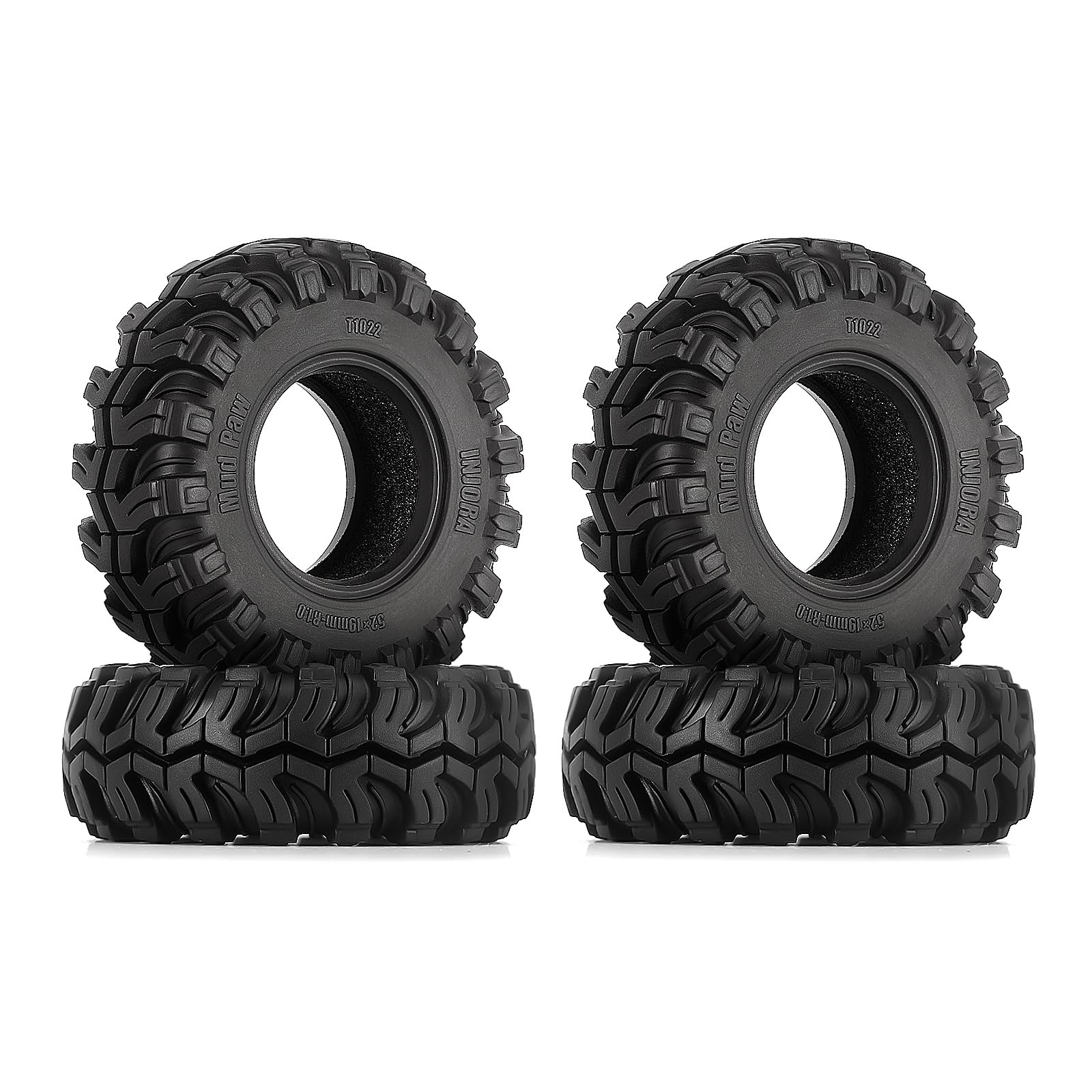 INJORA 1.0" Tires-52 * 19mm S5 Mud Paw Crawler Tires for 1/24 RC Crawler Axial SCX24 FMS FCX24 Enduro24 (T1022)