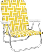 Vista 12 de Lawn Chair USA - Silla de tejido de cinchas (silla para playa con respaldo alto, patrón Isla Marina con posa brazos blancos)