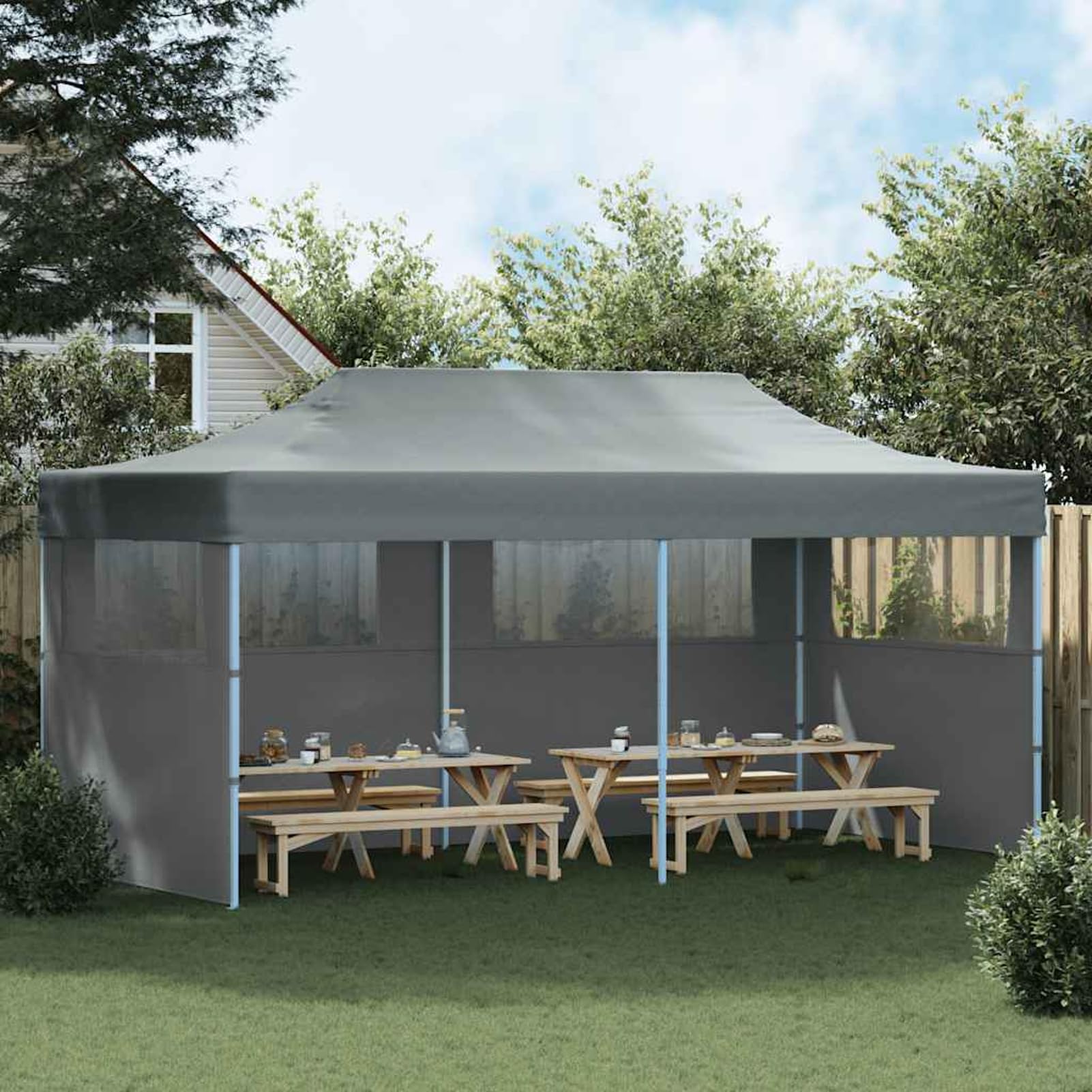 Gecheer Carpa Plegable Gris Antracita 580x291x315 cm, Resistente al Agua y UV, Oxford 600D, Adecuada para Eventos al Aire Libre