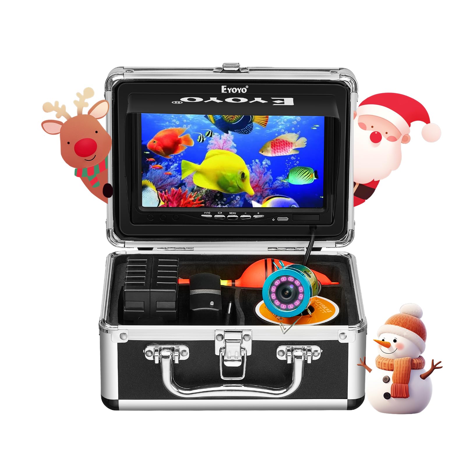 EyoyoUnderwater Fishing Camera EF07: Portable 7 inch LCD Monitor Fish Finder 1000TVL Waterproof Ice Fishing Camera 15m Cable 12pcs Infrared Lights for Ice, Lake and Boat Fishing