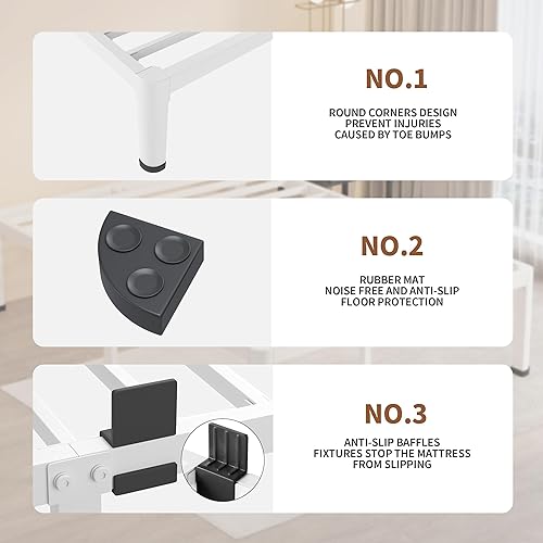 Miniatura 30 de MAF Marco de cama de plataforma de metal de tamaño matrimonial de 14 pulgadas con patas de esquina redondas, soporte de listones de acero resistente