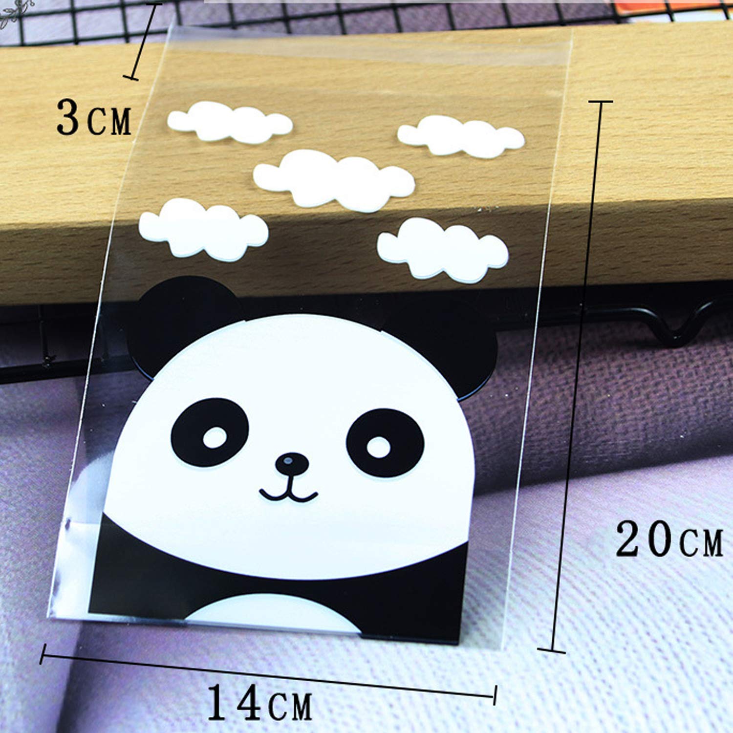 100 Sacchetti Regalo Trasparenti Con Panda, Autoadesivi, In OPP Per Caramelle E Biscotti - 14x20cm - 2