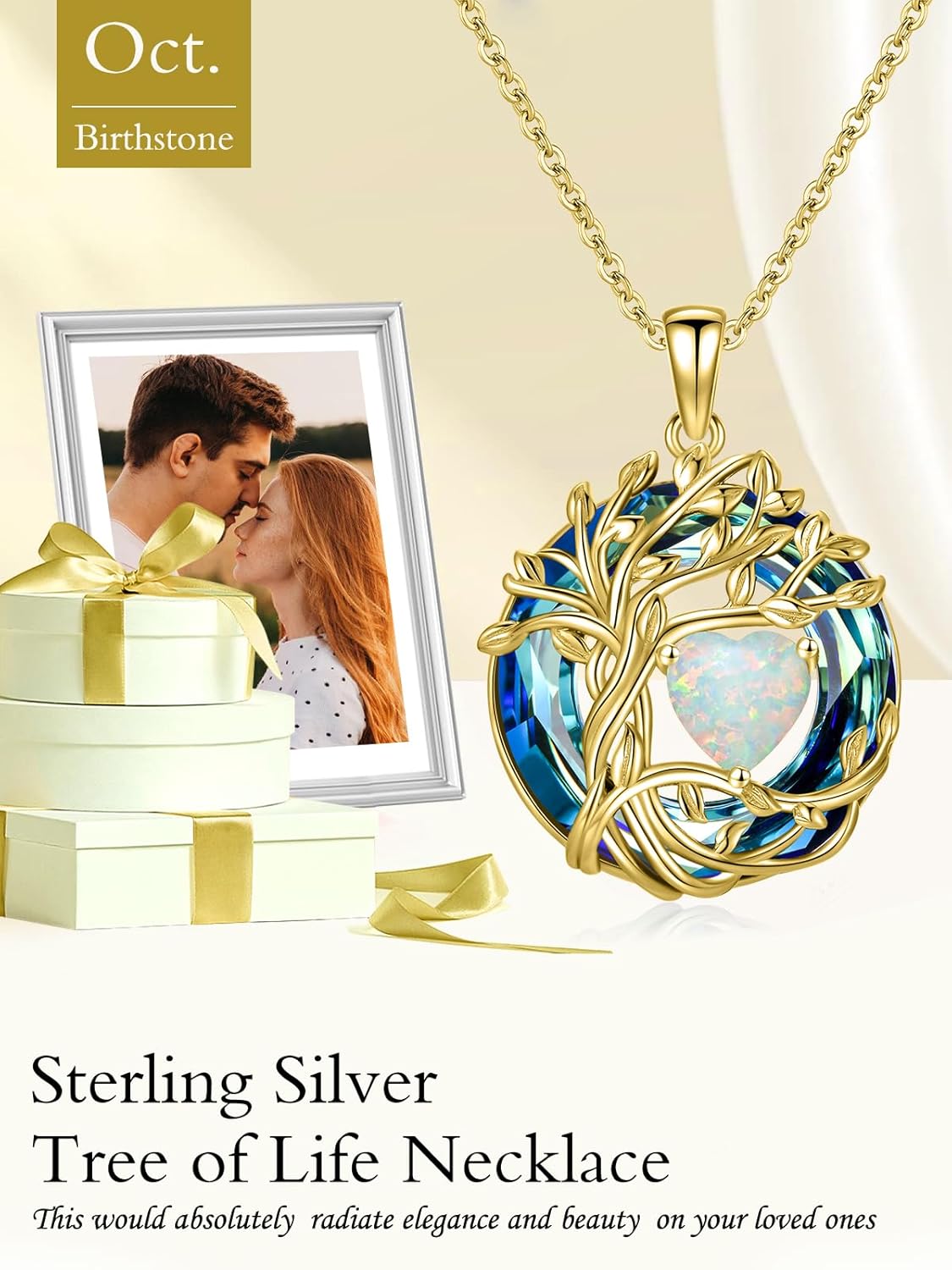 TOUPOP Tree of Life Birthstone Necklace 925 Sterling Silver Pendant Austrian Crystal Jewelry Anniversary Valentine's Day Birthday Gifts for Women Mom Her Wife - Image 2