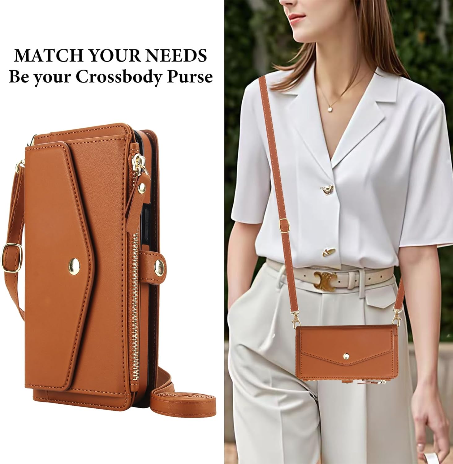 Asuwish Phone Case for Samsung Galaxy S25 FE 5G Wallet Cover Compatible with Magsafe RFID Screen Protector Crossbody Lanyard Strap Flip Card Holder Slot Zipper Cell Purse S 25 EF S25FE 25S 25FE Brown