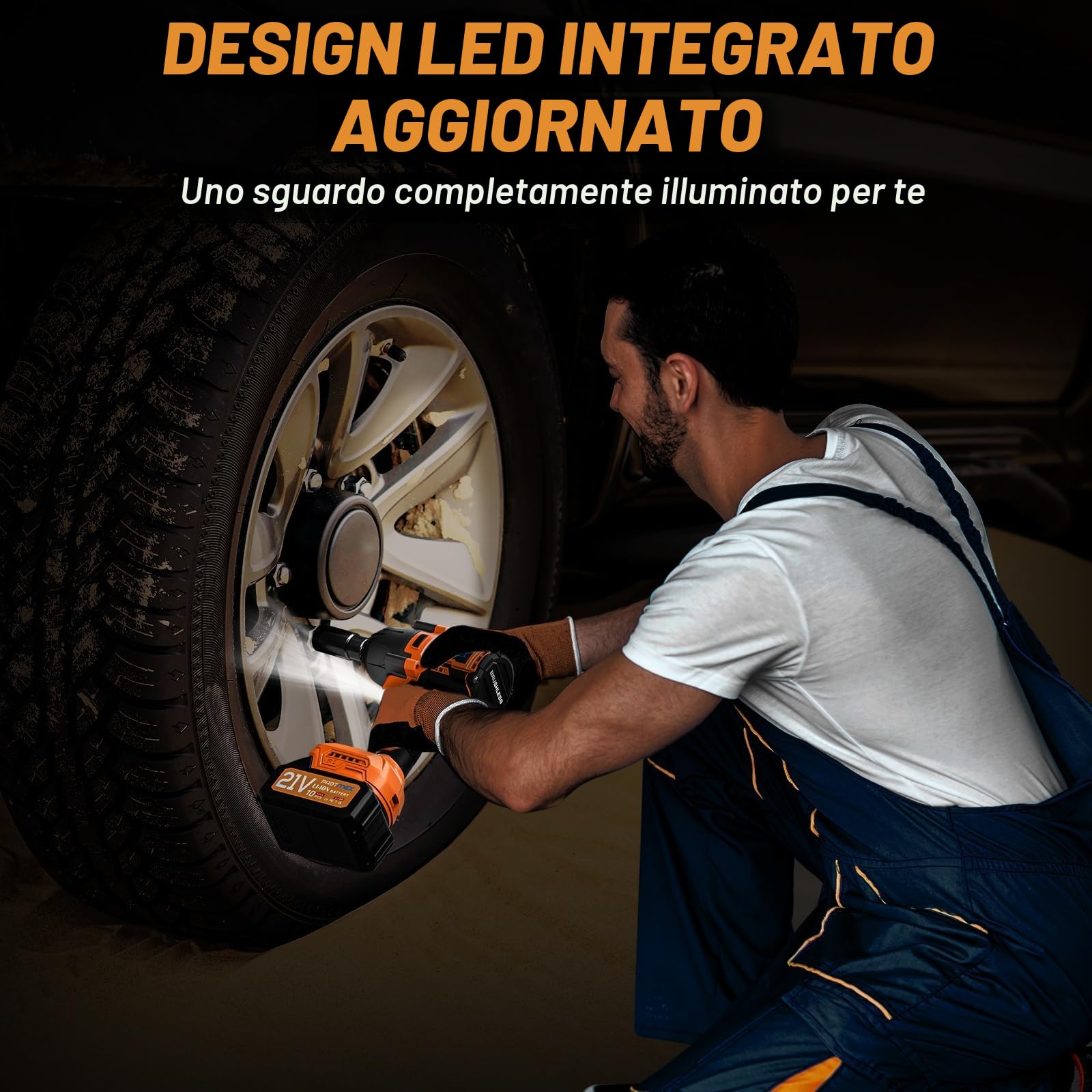 Protmex Avvitatore a Impulsi Senza Filo, 1200 Nm di Coppia Massima, Chiave a Percussione 1/2" ad Alta Potenza con 2 Batterie da 4,0 Ah e Caricabatterie, Adatto per Auto Familiare/Pickup/Tosaerba
