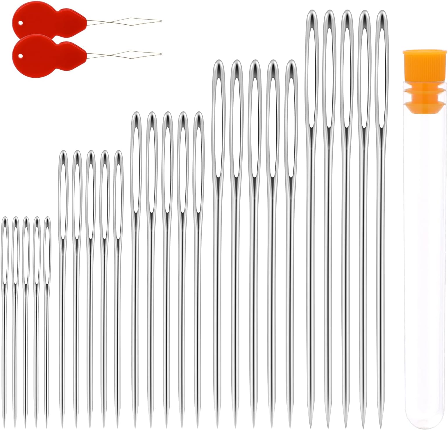 Large Eye Blunt Yarn Needles - Stainless Steel Knitting Needles Set With Storage Bottle