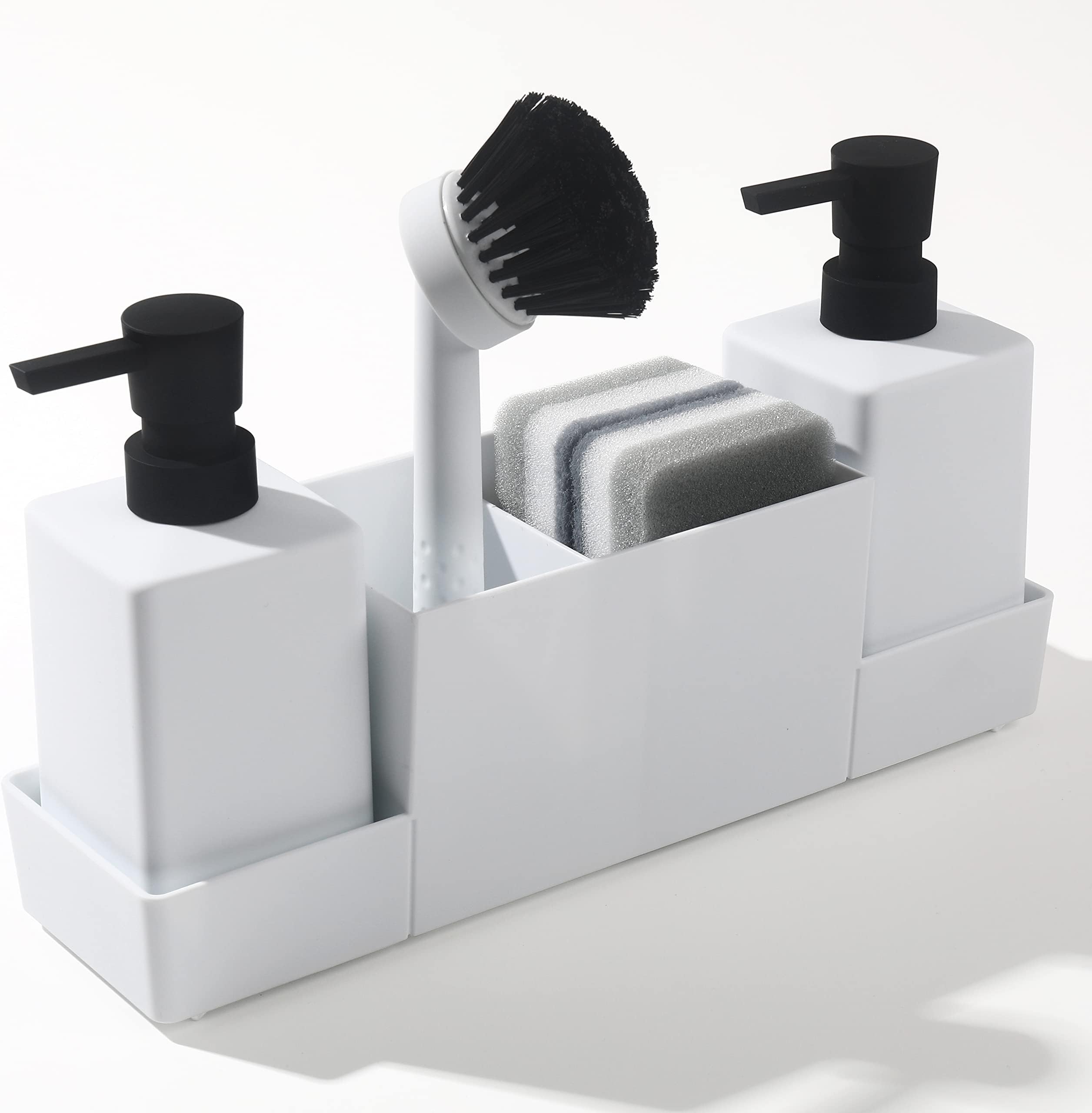 Kitchen Soap Dispenser with Sponge Holder Set for Sink Caddy (Double