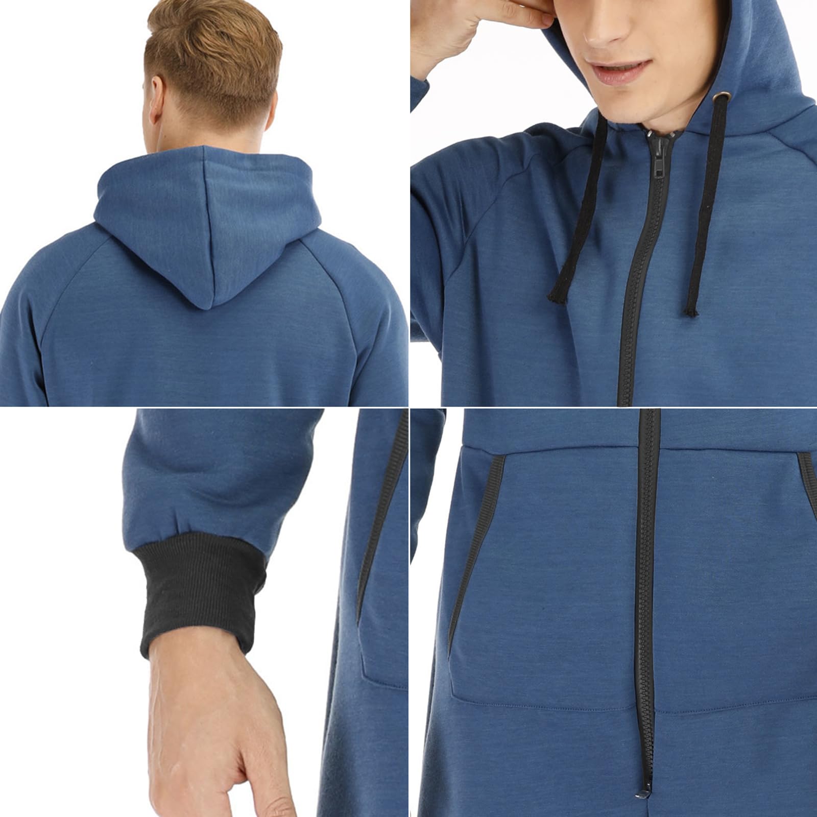 Pyjama Grenouillere Homme Combinaison Pyjama a Capuche Casual Polaire Doublure Mélange de Coton Zippé Adulte Une Pièce Hiver Automne Chaud Confortable Homewear