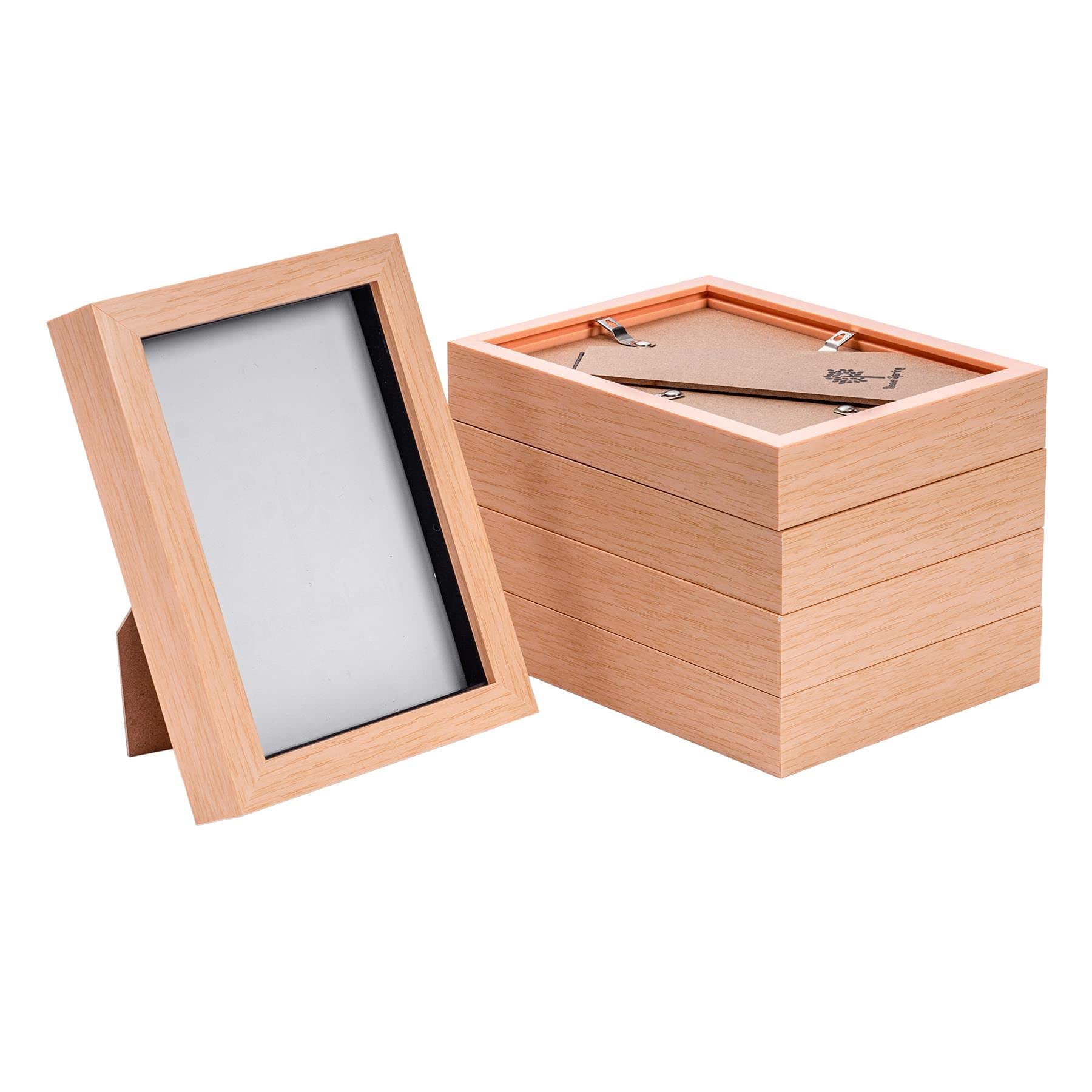 Nicola Spring 5x7" 3D Box Photo Frames - Pack of 5 - Acrylic, Light Brown