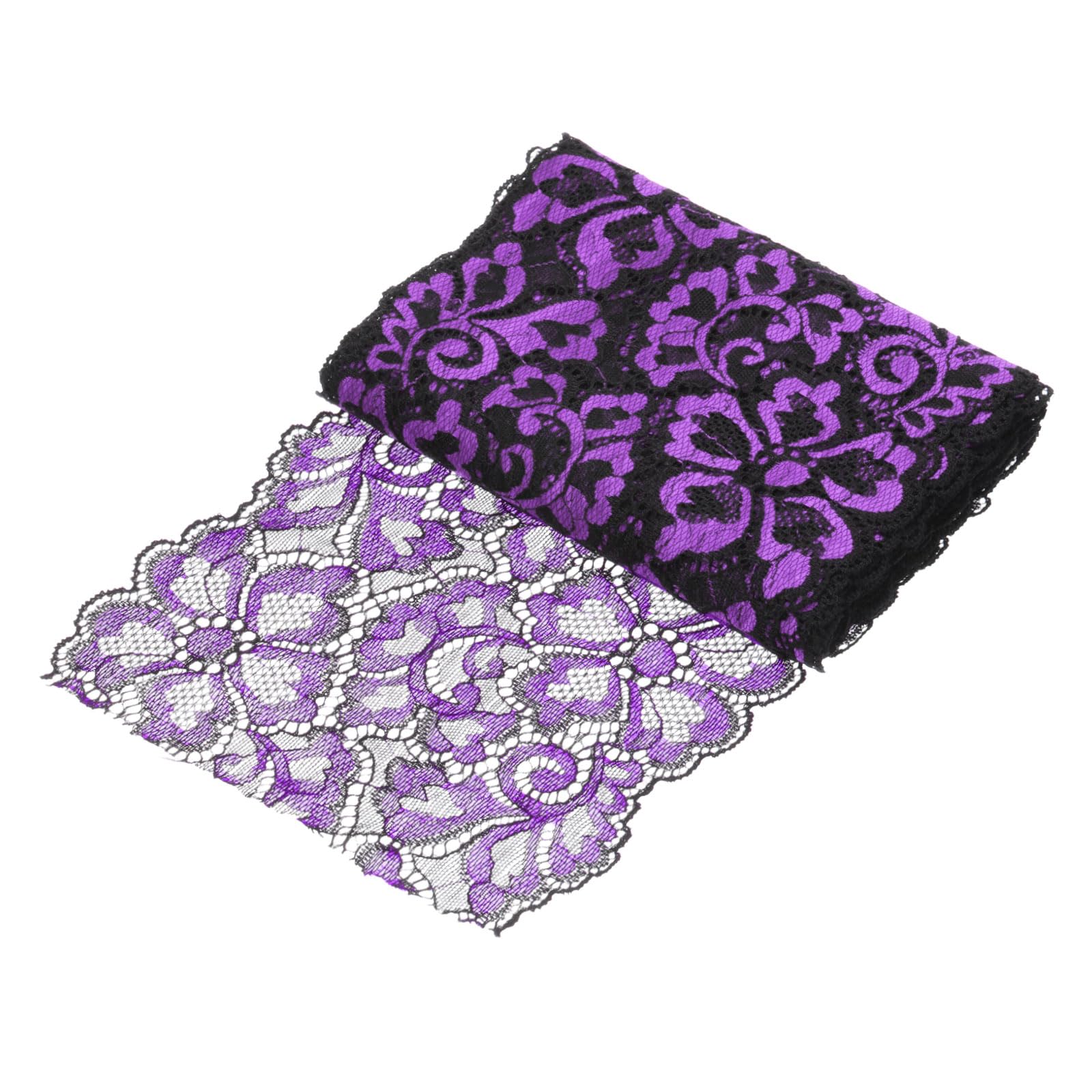 sourcing map 7.1 Inch Wide 5 Yard Lace Ribbon Floral Pattern Black+Dark Purple Lace Trim Ribbon for Sewing Making,and DIY Crafts,Gift Wrapping,Wedding Decor