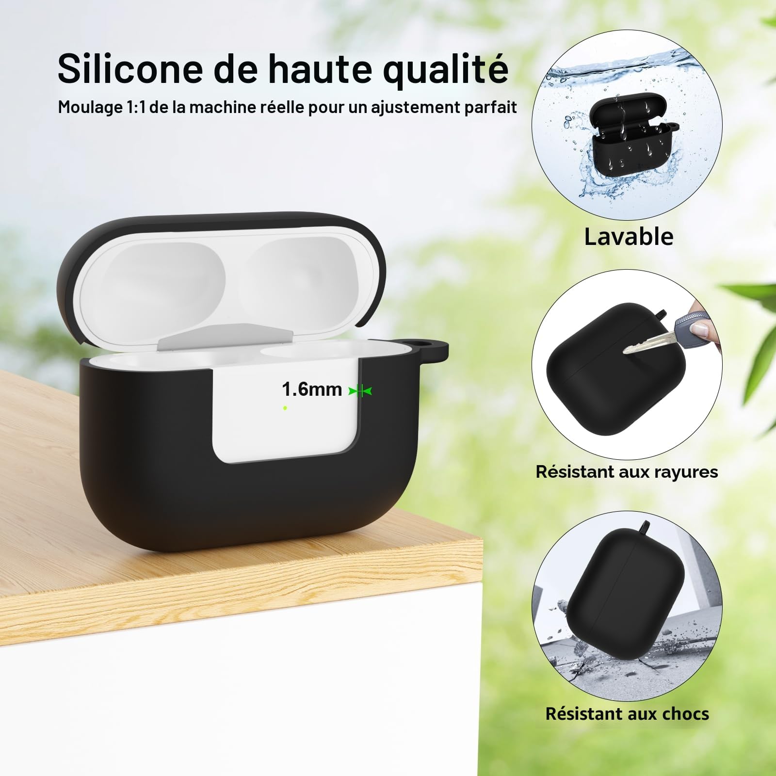 Coque Silicone AirPods Pro 3 (2025) Housse Protection LED Visible Noir