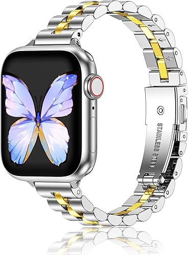Miniatura 6 de MioHHR Correas de metal finas compatibles con Apple Watch Band Ultra321 Series 11 10 9 8 7 6 5 4 3 2 1 SE321, correa delgada y estrecha de acero
