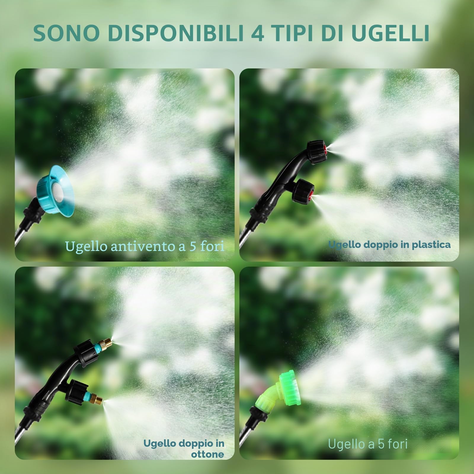 Spruzzatore a zaino alimentato a batteria da 10L, spruzzatore elettrico da giardino con manico ricaricabile USB 4000mAh con 4 ugelli