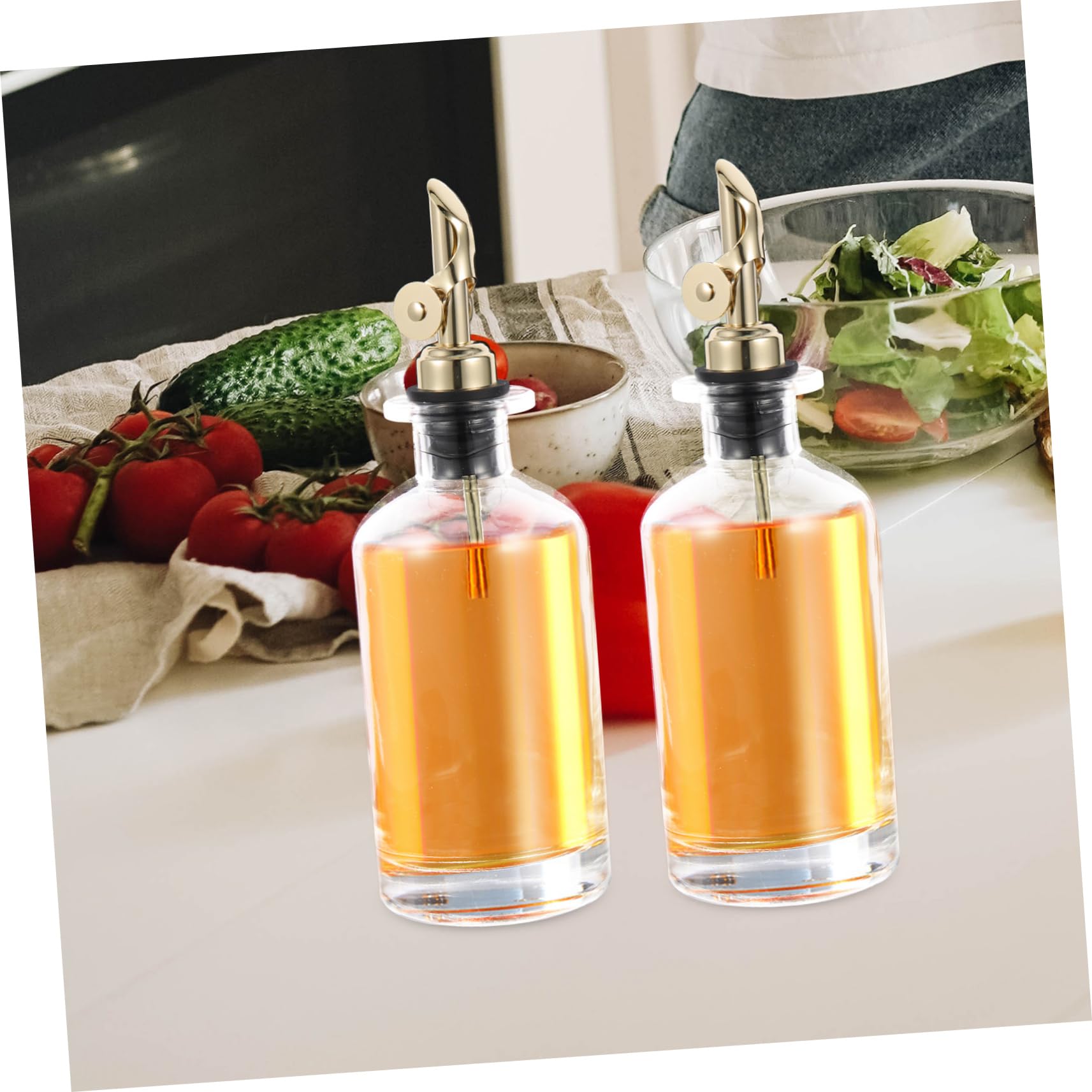 2 piezas Botella de Aceite de Vidrio con Dosificador Automático de Dispensador de Vinagre y Salsa Utensilio Práctico para Cocina