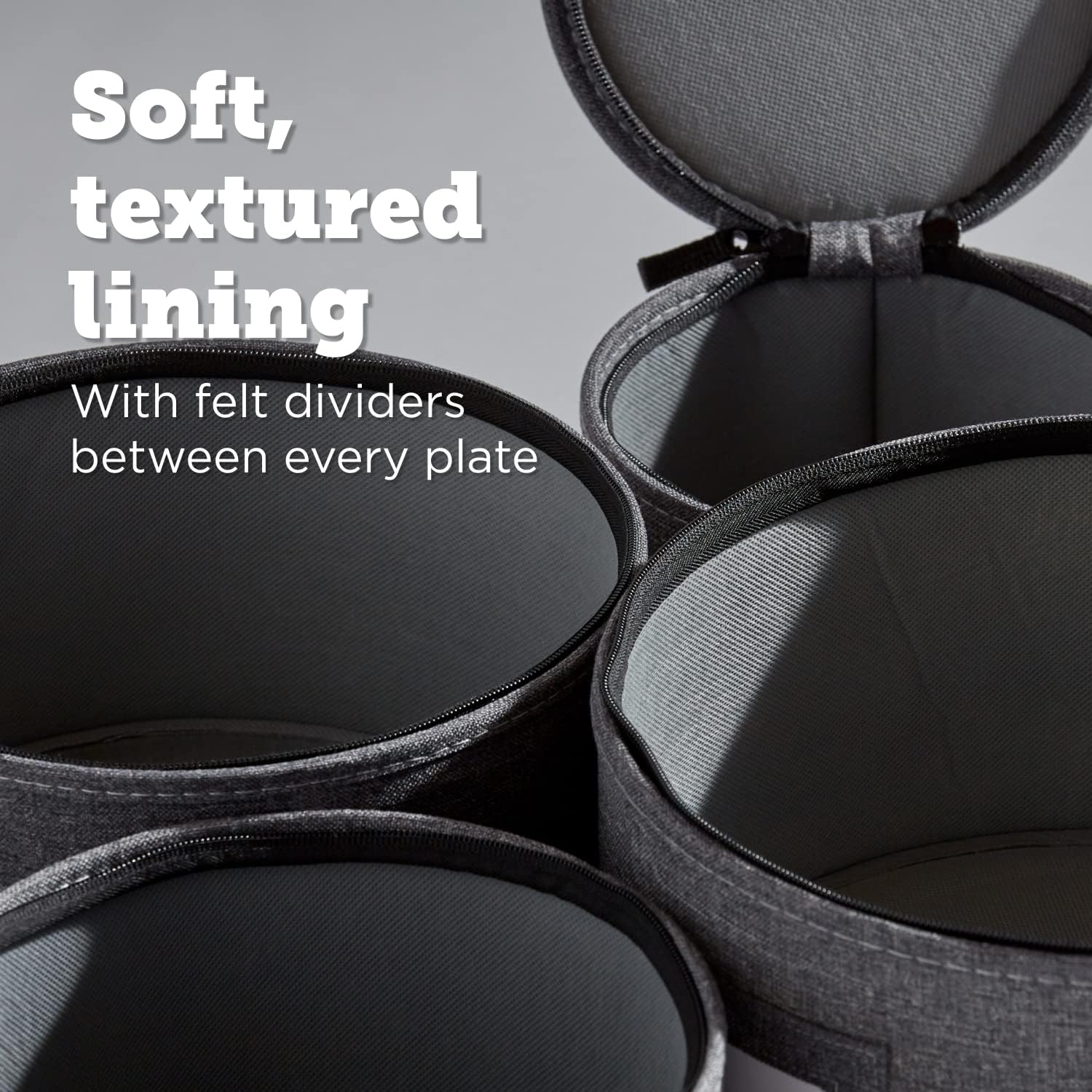 China Storage Set, Hard Shell and Stackable, for Dinnerware Storage and Transport, Protects Dishes Cups and Wine Glasses, Felt Plate Dividers Included (4 Piece Hard Shell Set for Plates)