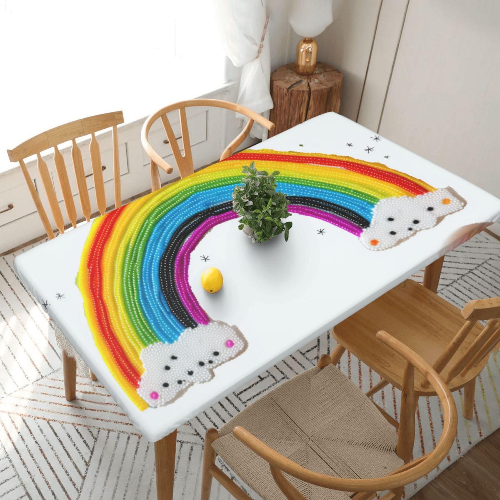 WPKJU Small Rainbow Printing Printed Tablecloths 5ft Rectangular Table Covers Washable Polyester Decorative Table Cloth for Dining Table Picnic Wedding