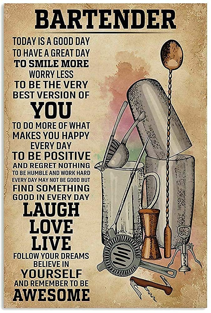 Lawenp Bartenders Follow Dreams and Smile Vintage Wall Decor Bar Decor Aluminum Sign for Home Kitchen Bar Funny Sarcastic Metal 8 x 12 Inches Tin Sign
