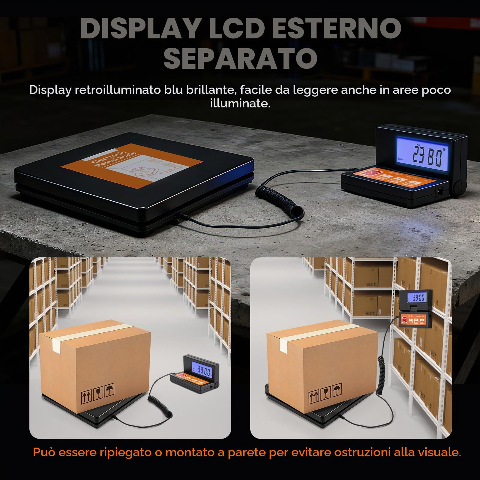Bonvoisin Bilancia postale digitale 50 kg 110 lb 2 g display LCD separato batterie AAA adattatore UE inclusi g kg oz lb indicatore stabile Hold