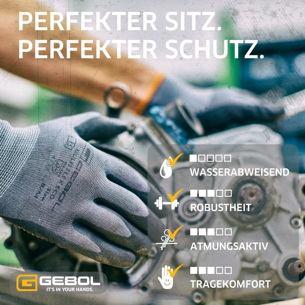 Gebol Multi Flex Eco, 6 Paar Arbeitshandschuhe für Herren mit Noppen aus Nitril-Mikroschaum, Atmungsaktive Handschuhe für Montage & Werkstatt, Antirutsch-Griff, L (Gr. 9)