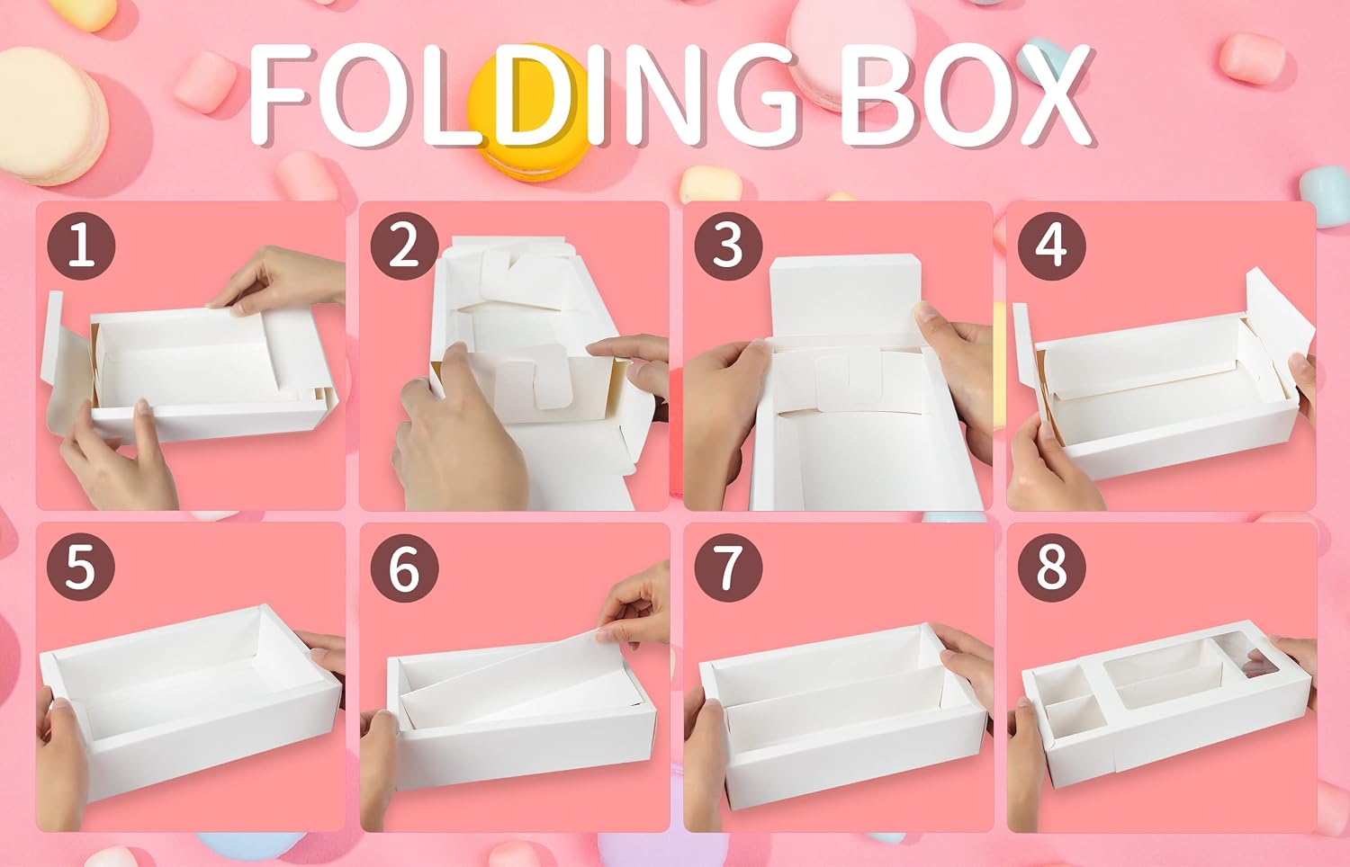 KBG 25 Macaron Boxes,Macaron Box for 12,(Interior Mesurement 7.25×4 ×1.8 Inches),White Macaron Box,Macaron Packaging Boxes with Clear Window Kraft Without Macarons Inside