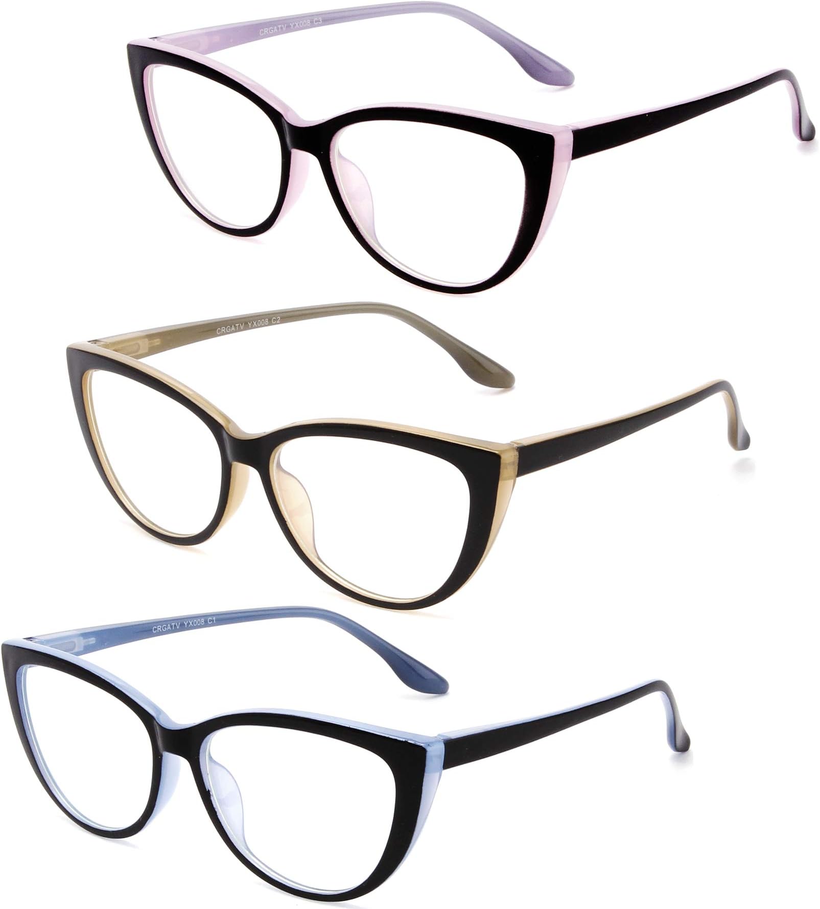 CRGATV 3 Pack Reading Glasses Blue Light Blocking Stylish Cat Eye Computer Readers Anti Eyestrain & Glare for Women