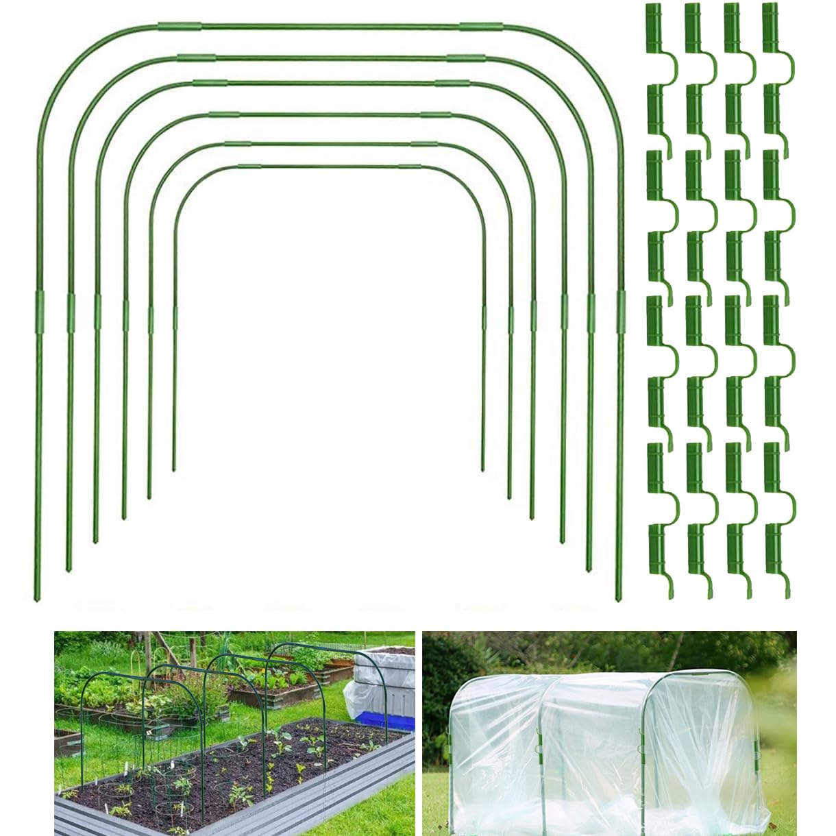 Kit de 6 aros de jardín con revestimiento de plástico, acero recubierto de plástico, para camas elevadas