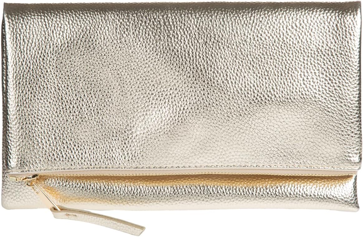 JNB Women's Faux Leather Zipper Foldover Clutch Purse with Tassel