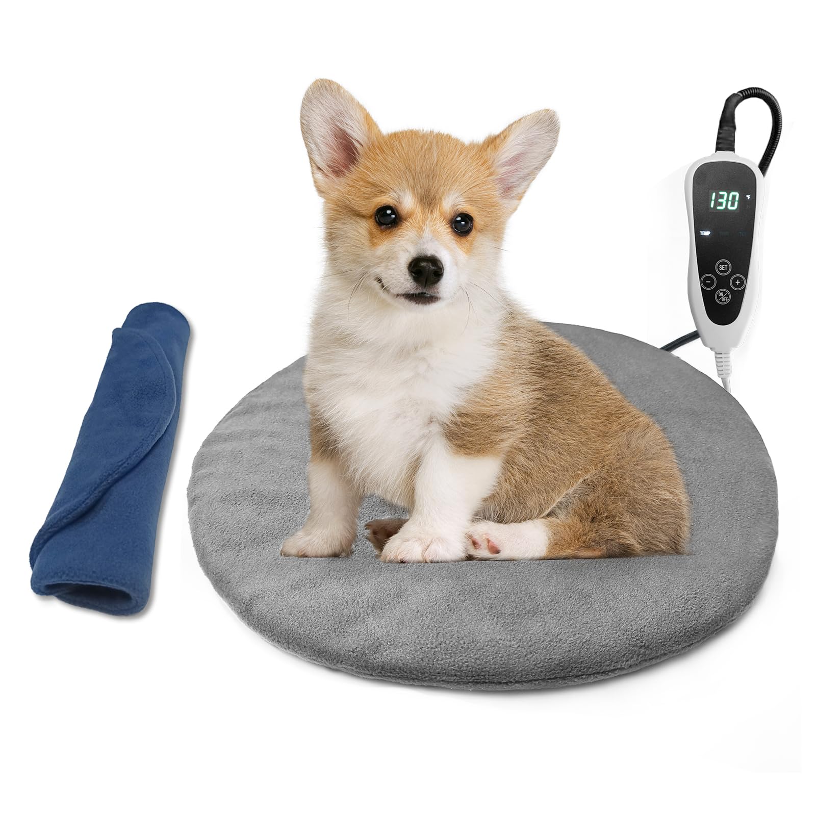 HYDGOOHO Pet Heating Pad Cat Heating Mat Waterproof Pets Heated Bed Adjustable Dog Bed Warmer Electric Heating Mat with Chew Resistant Steel Cord(Rose, Round-D15in)