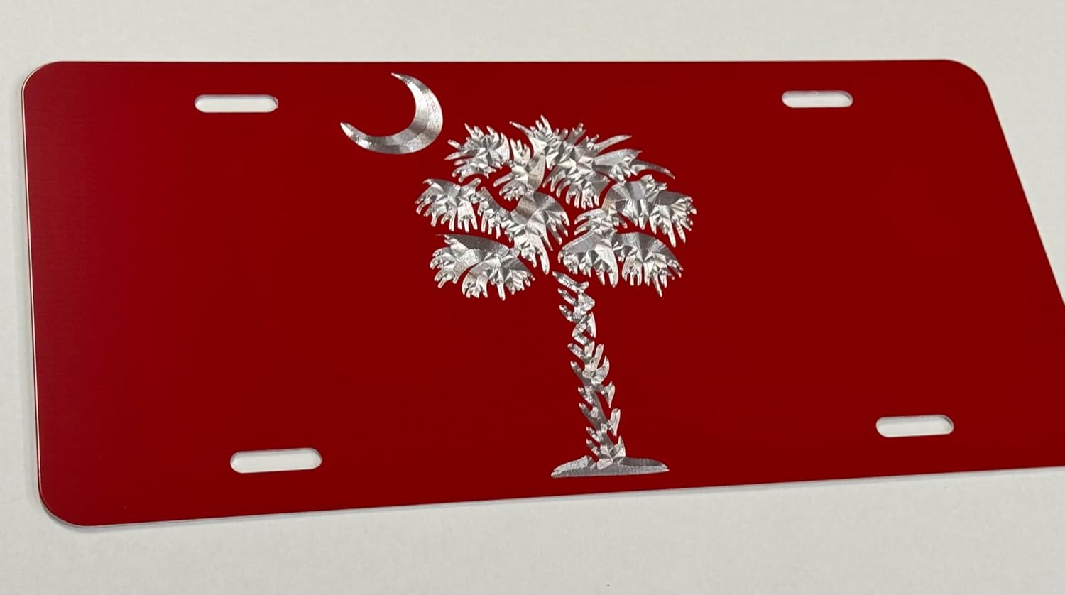 SC Palmetto Logo/Flag Diamond Etched Engraved Red License Plate Tag Best Gift
