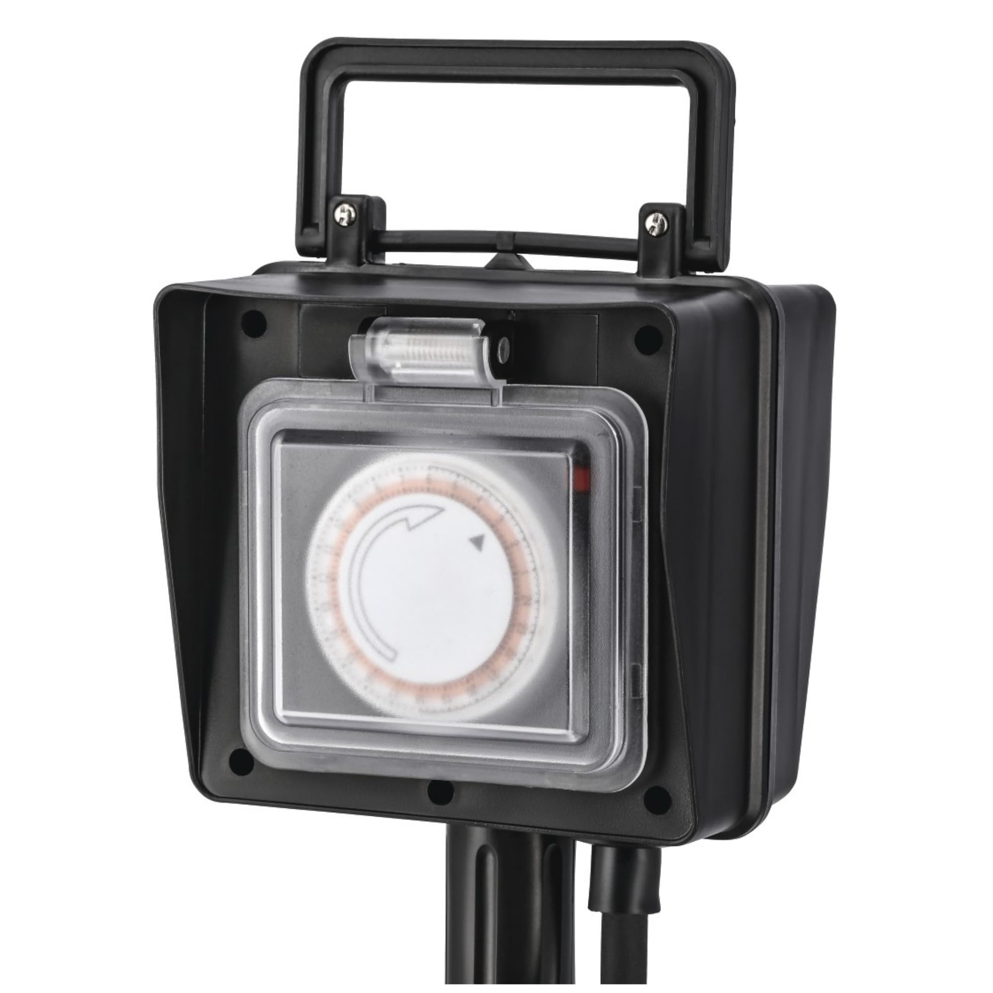 Hama Prise de Jardin avec Piquet - Etanche IP44 Double Prise Terre Extérieure avec Minuterie et Clapets – Idéale Jardin, Éclairage, Pompe ou Guirlande, 2 Sorties Programmables – Noir