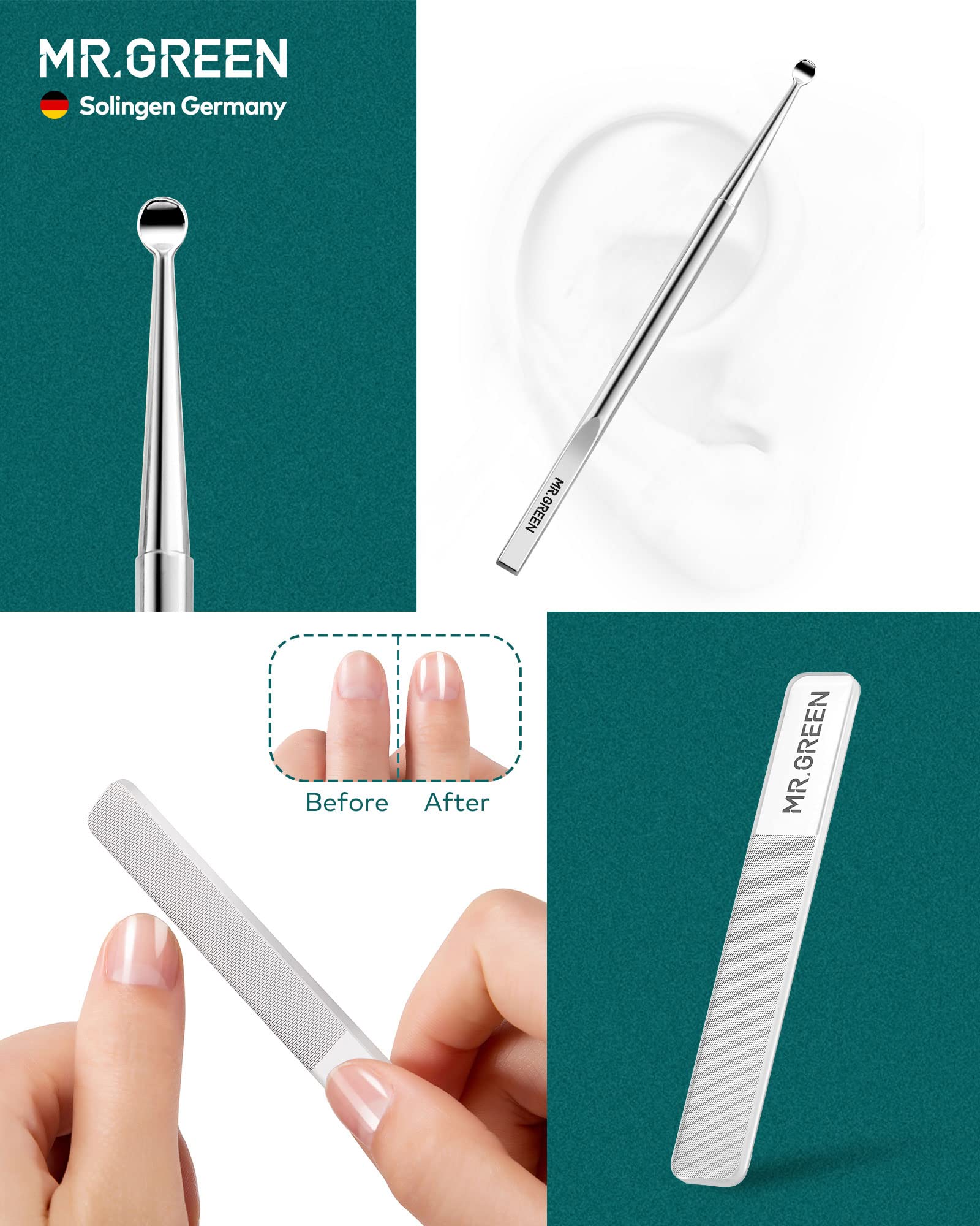 Set regalo per tagliaunghie Mr. Green, kit per manicure e pedicure per manicure in acciaio inox professionale con custodia in pelle,Regali di San Valentino (Mr-6008 8 pezzi)