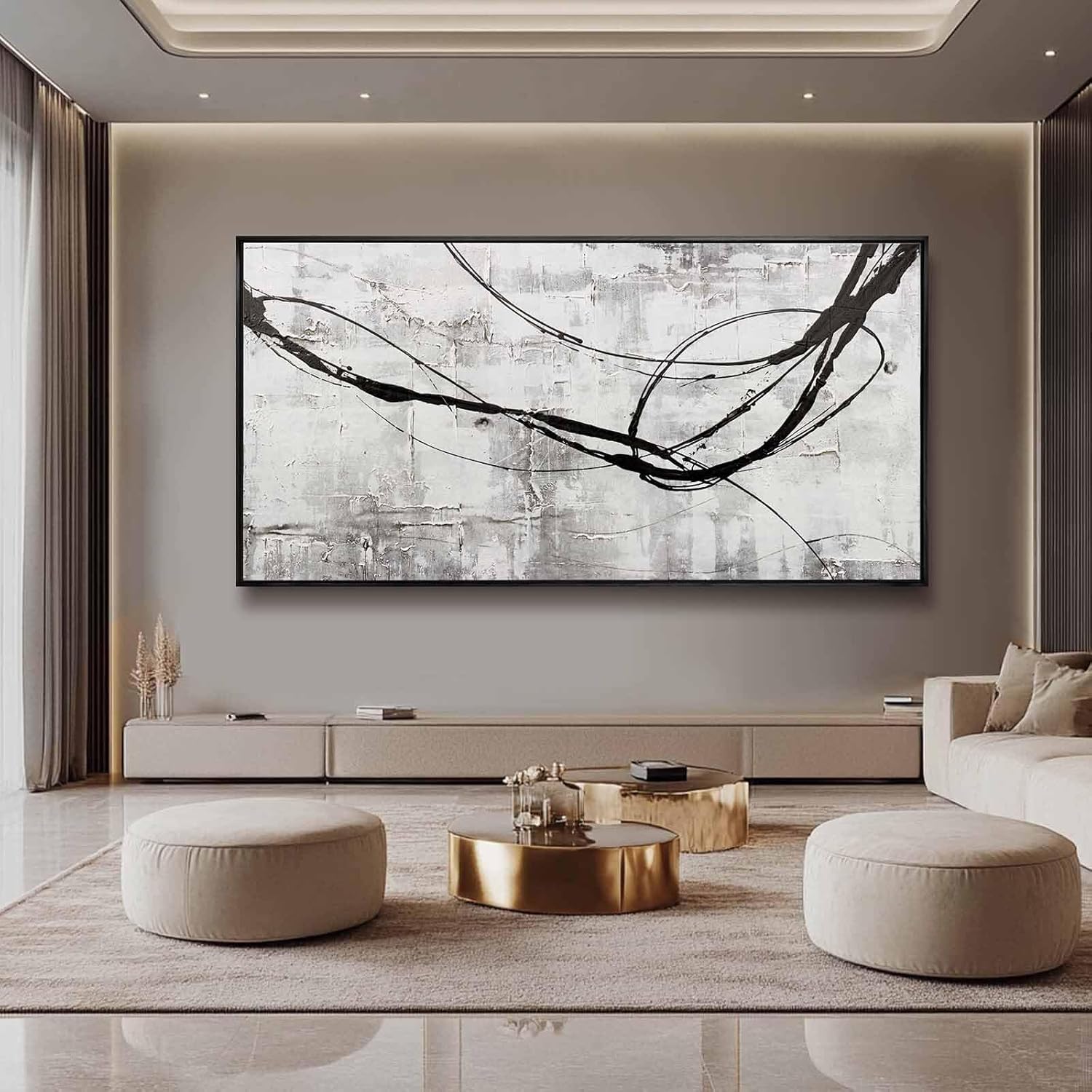 XIANSHOU Line Wall Art Pictures Modern Wall Decor Black and White Canvas Wall Paintings 36"x70" Large Poster Printing for Dining Room Bedroom - Image 6