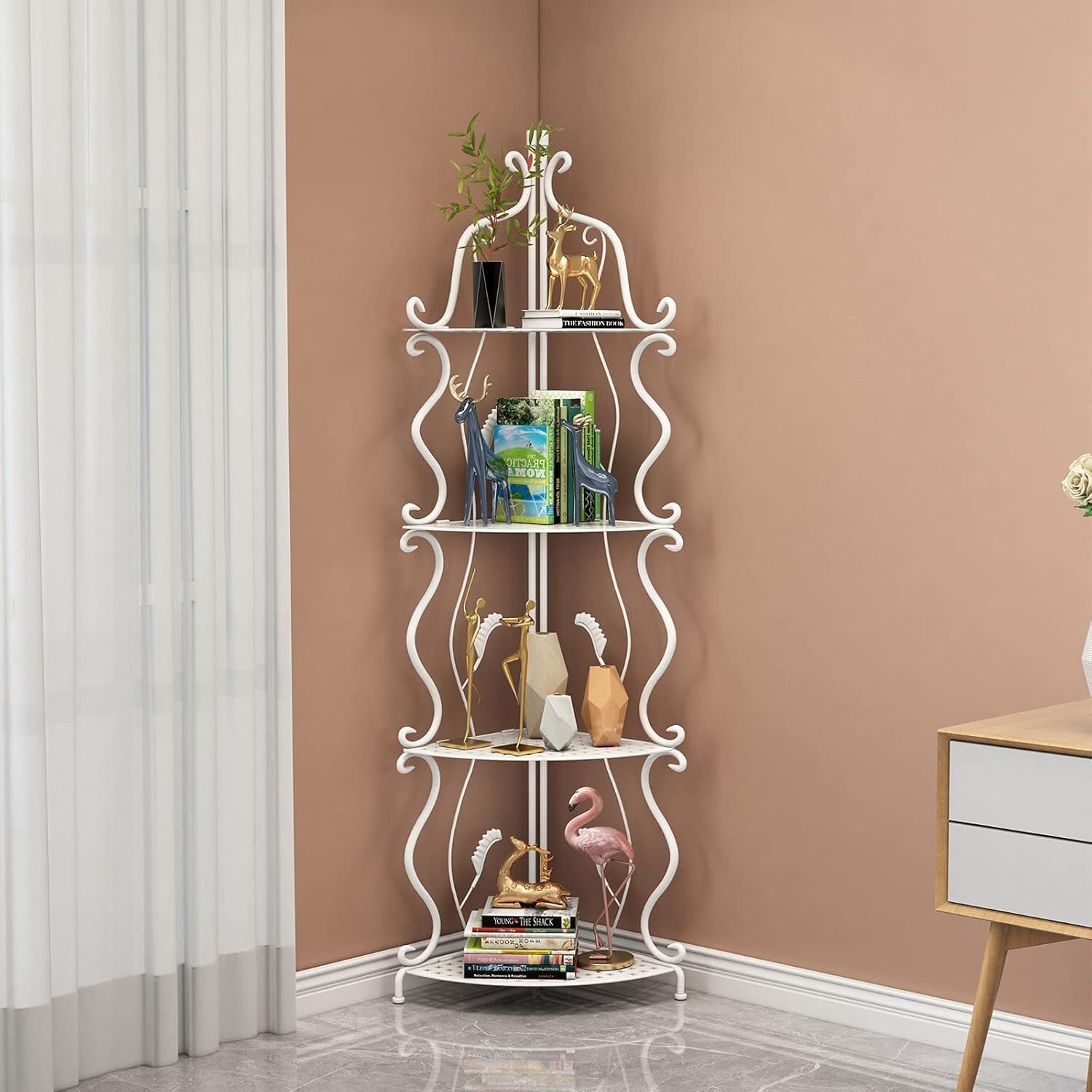 Frilla Scaffale Angolare Elegante – Struttura in Ferro, Design Moderno, 40×103 cm, Facile da Montare, Ideale per Bagno, Soggiorno e Camera da Letto | SHELVIA