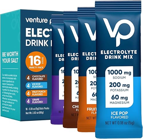 Venture Pal Salt-Forward - Polvo de electrolitos  Mezcla de hidratación alta en sodio con vitaminas y potasio  Sin azúcar, cero calorías  Paleo,