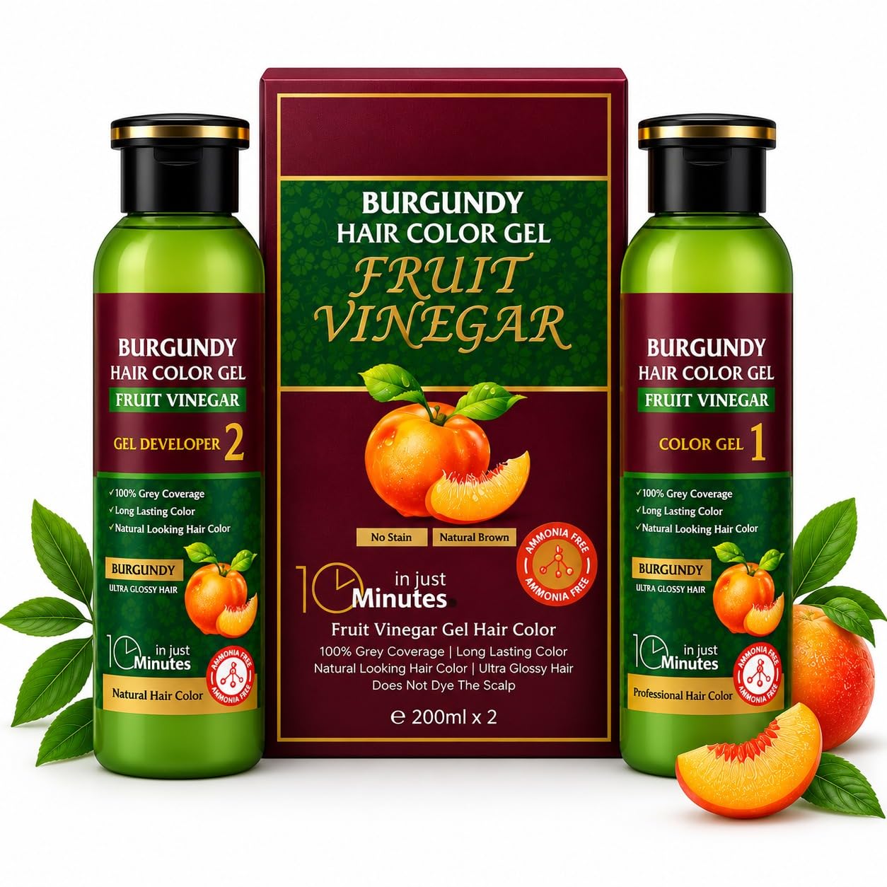 Panchvati Herbals Burgundy Hair Color with Fruit Vinegar | No Ammonia | No Stain | 100% Grey Coverage | Long Lasting Professional Hair Color | Color + Developer | 200ml x 2 (400ml) | For Men & Women-picture-50