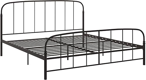 DHP Lafayette - Cama de plataforma de metal con cabecera curvada y estribo de estilo rústico, altura de la base ajustable para almacenamiento debajo