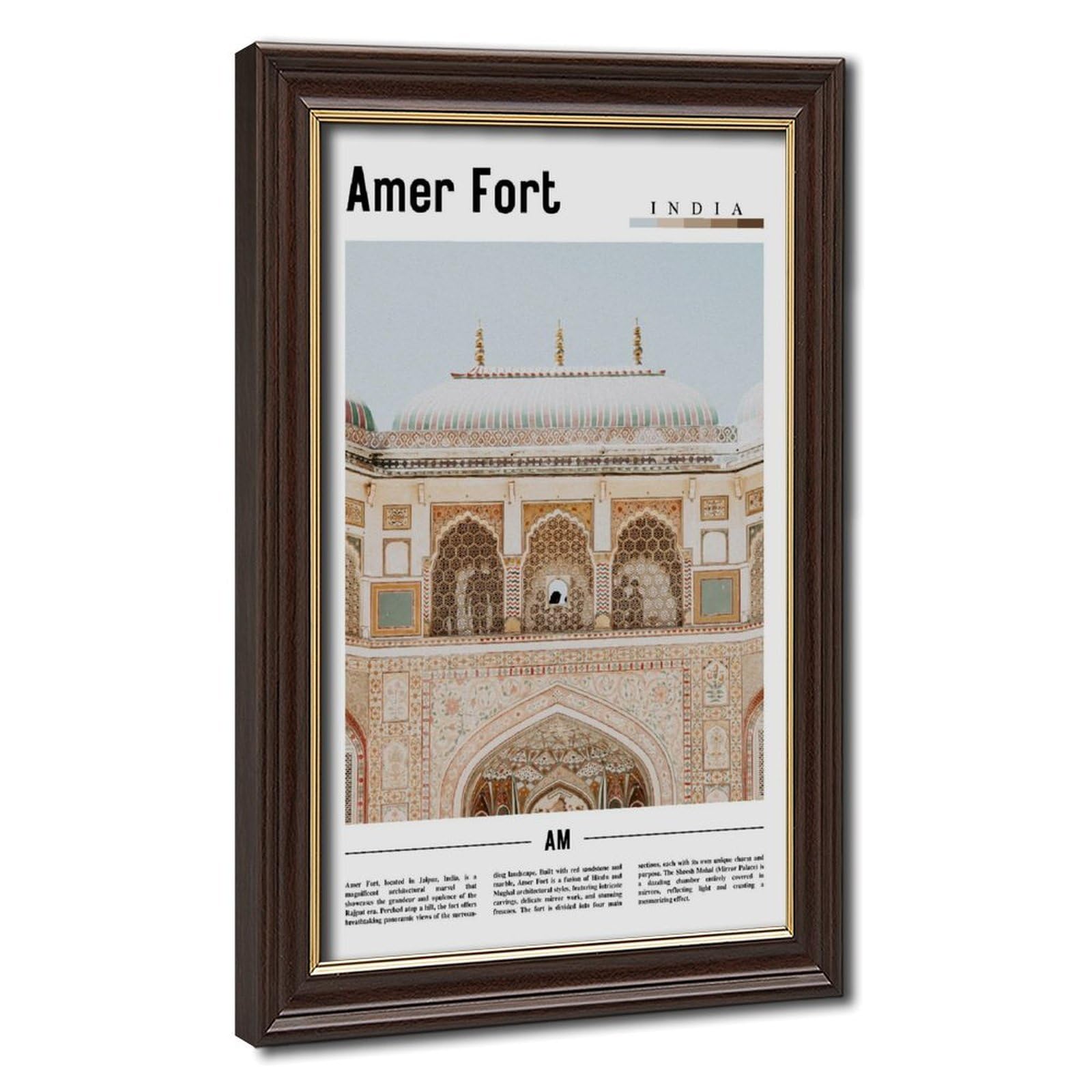 Wcyb Mokume Gane Frame Amer Fort India Scenery Travel Posters Prints Canvas Deco Paintings Wall Art Hangable Frame 24" L X 36" W