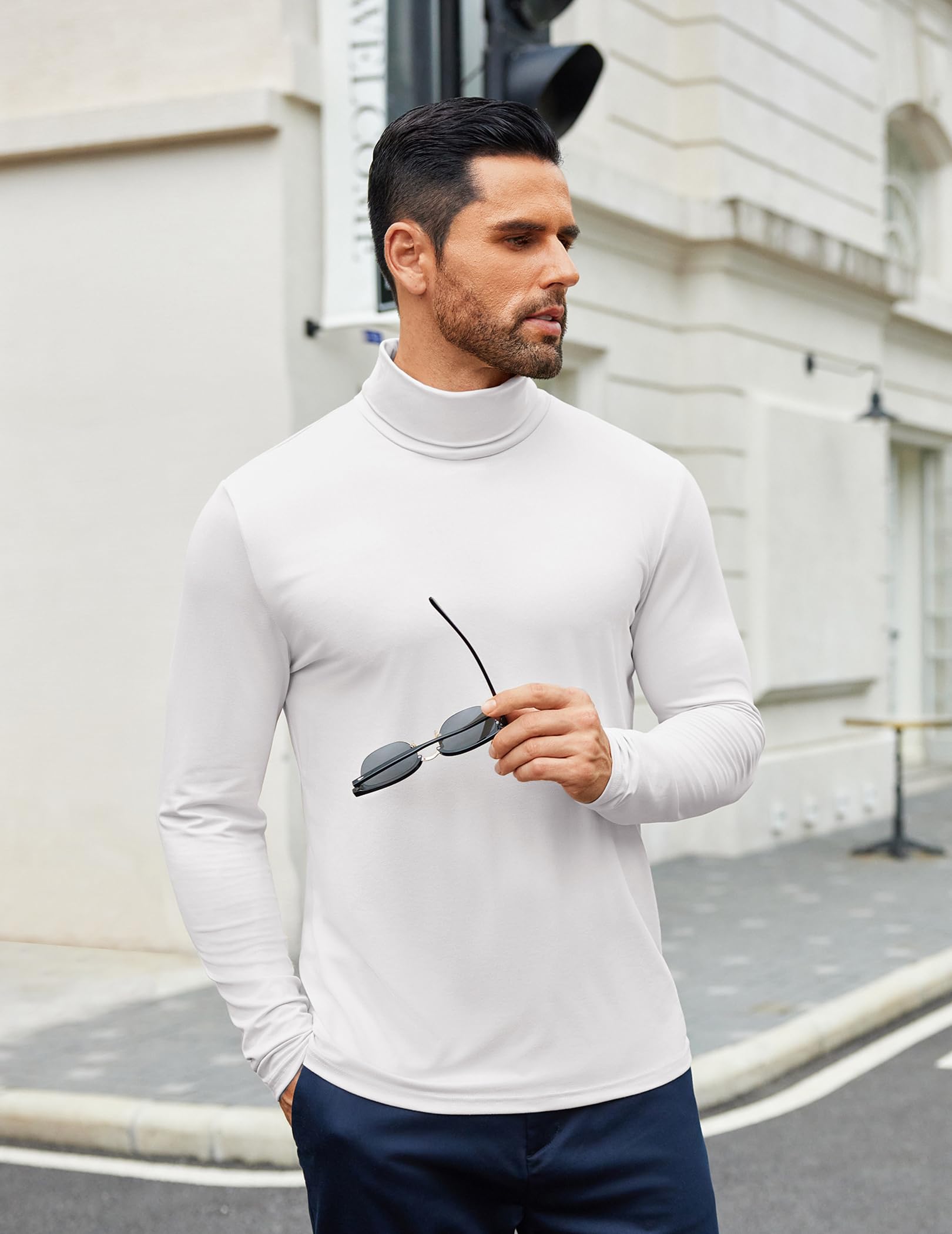 COOFANDY Pull Col Roulé Homme Fin T-Shirt Manches Longues Basique sous-Pull Slim Fit - Disponible en Lot de 2