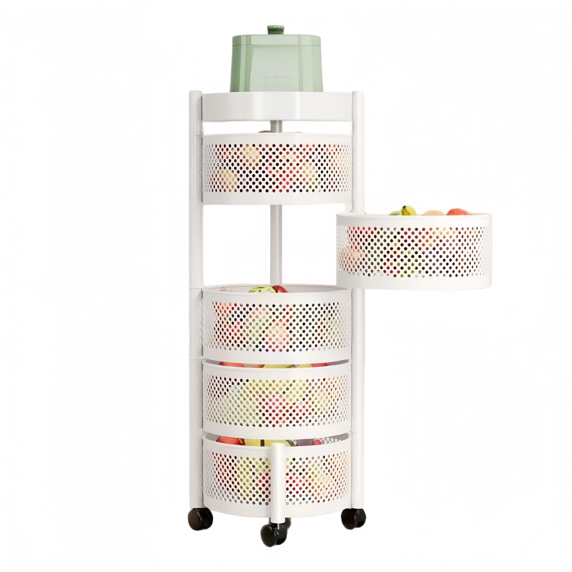 Carrito organizador de cocina móvil con cesta giratoria para frutas frescas