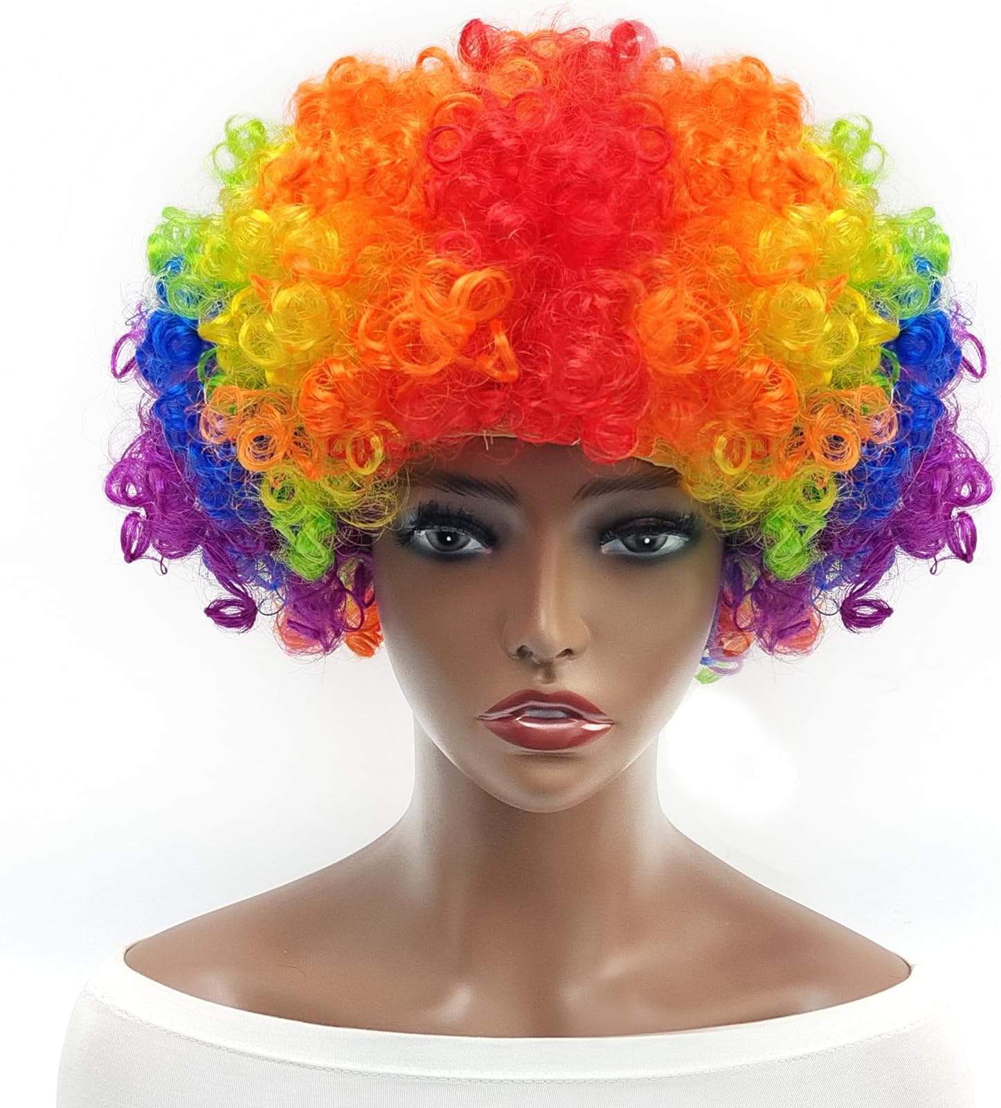 Everfun Fluffy Afro Short Curly Wig for Women Men Cosplay Anime Party Christmas Halloween Fancy Funny Clown Wigs Synthetic Hair (Rainbow)