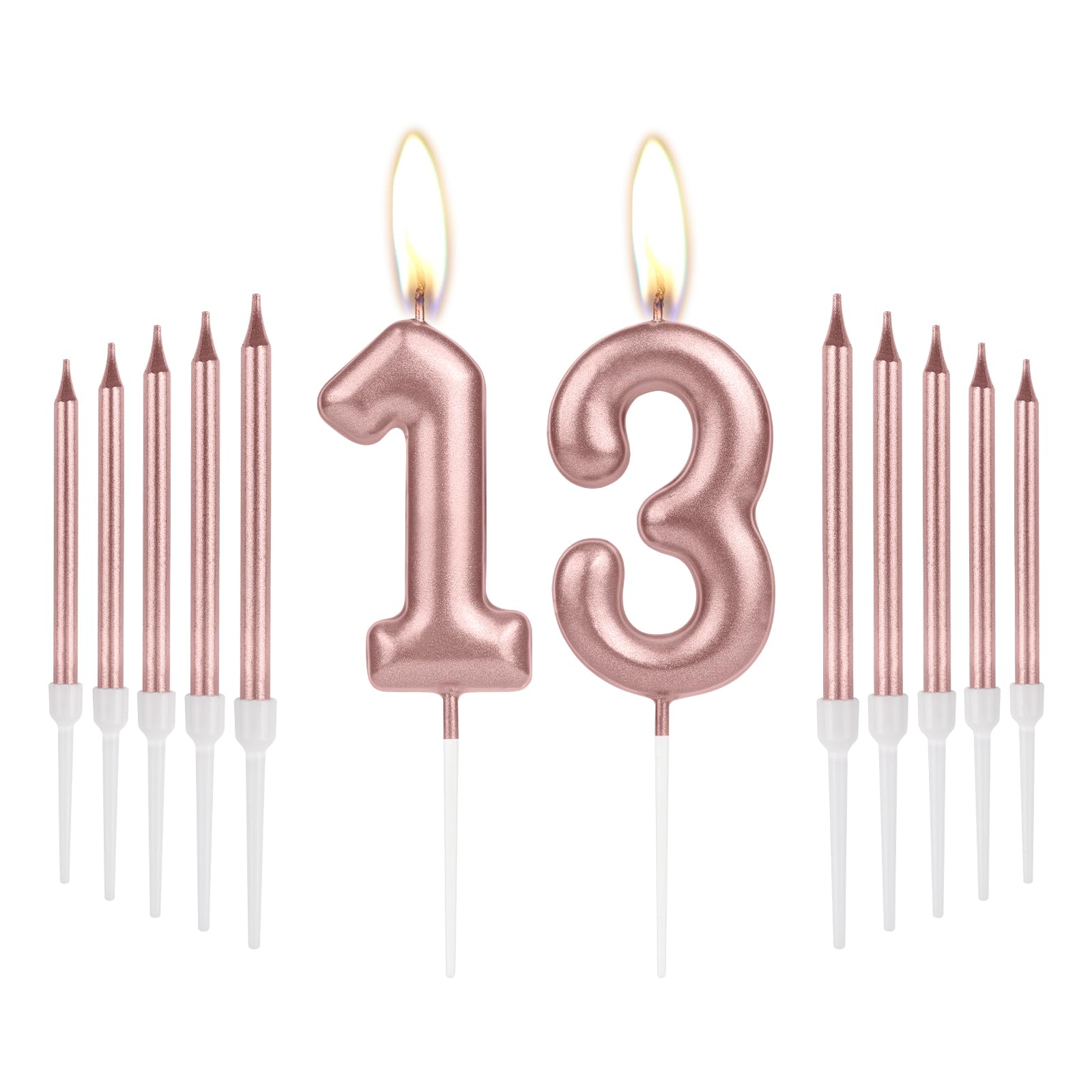 Photo 1 of ** MISSING NUMBER 3*** iNINGER Rose Gold 1 th Birthday Number Candles - Long Stick Candles, Number 13 Cake Toppers for Girl Boy - Birthday Party & Wedding Decorations