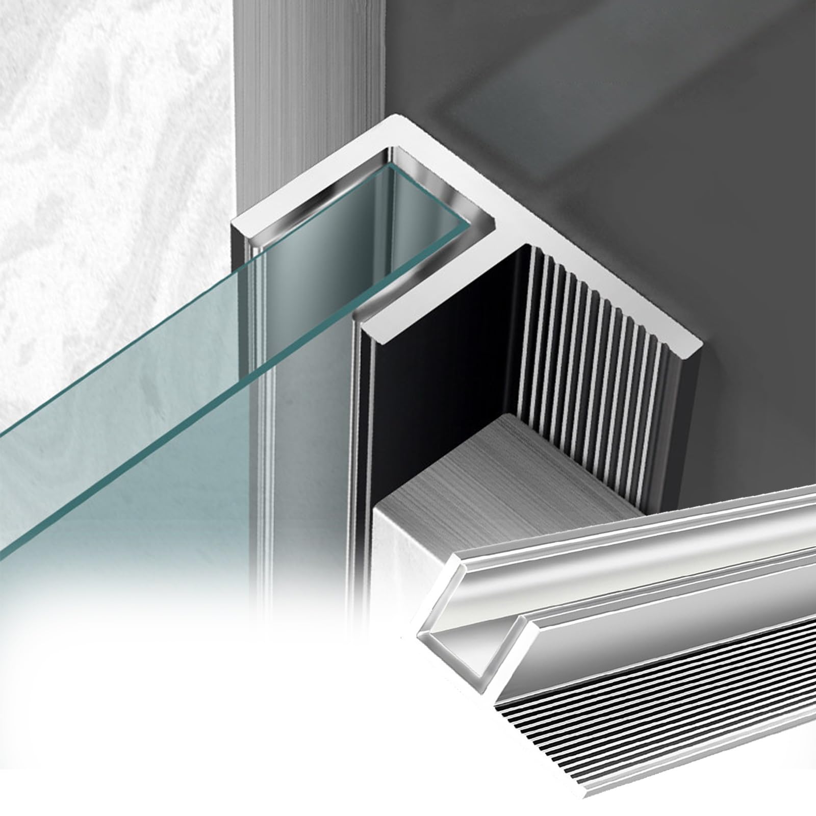 Custom Length Shower Glass Channel with Silicone Protective Pad, Profile Shower Door Slot for Homes/Hotels/Offices, Bathroom Partition Track(F-12mm,L-7.5ft/2.3m)