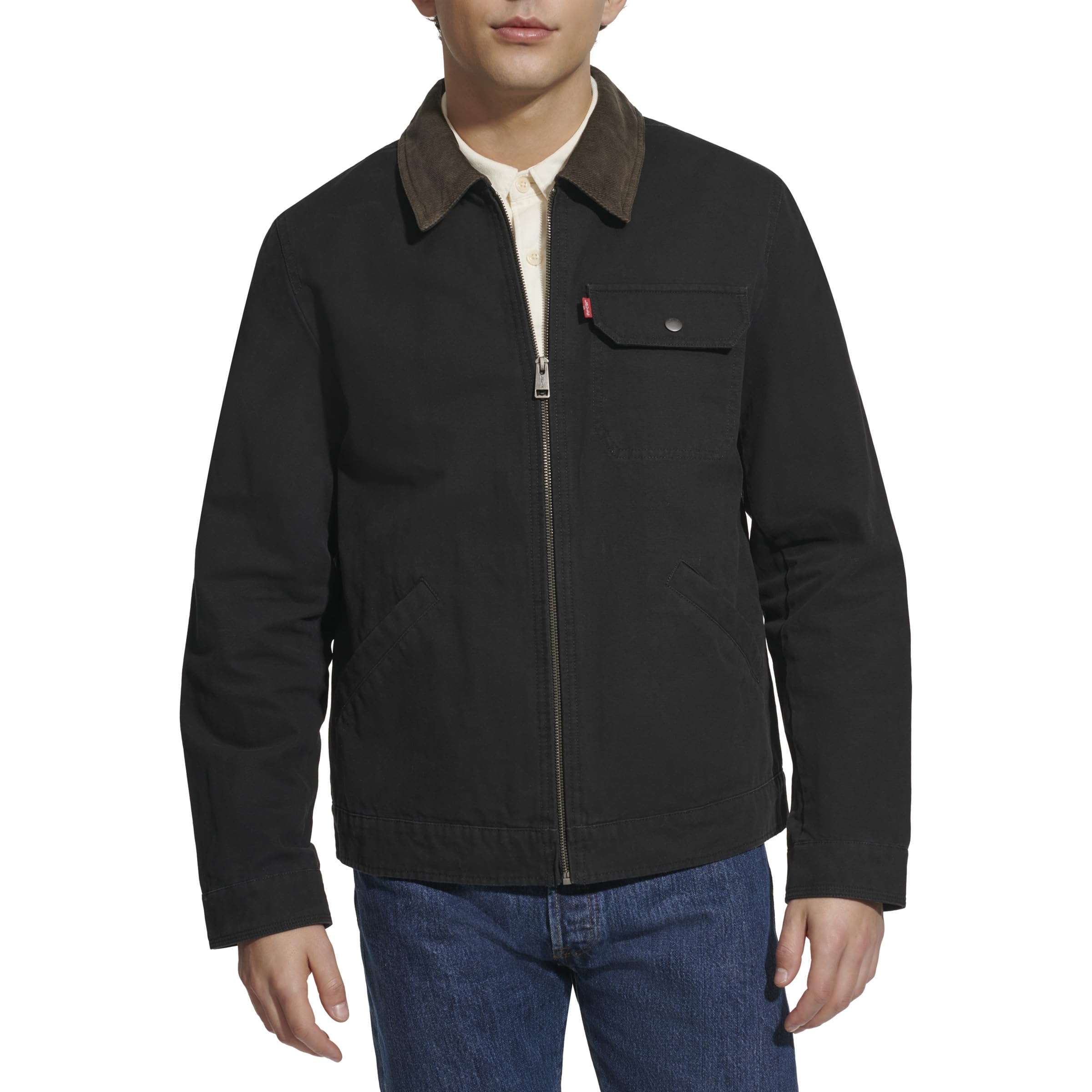 Levi's Men's Workwear Cotton Canvas Corduroy Collar Depot Jacket, Black Lightweight, XL