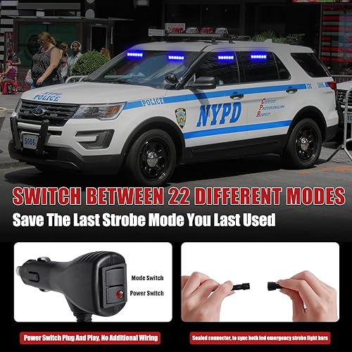 Miniatura 4 de 2 luces estroboscópicas de emergencia de 6.1 pulgadas, color azul, 12 luces LED intermitentes de advertencia de peligro intermitentes para