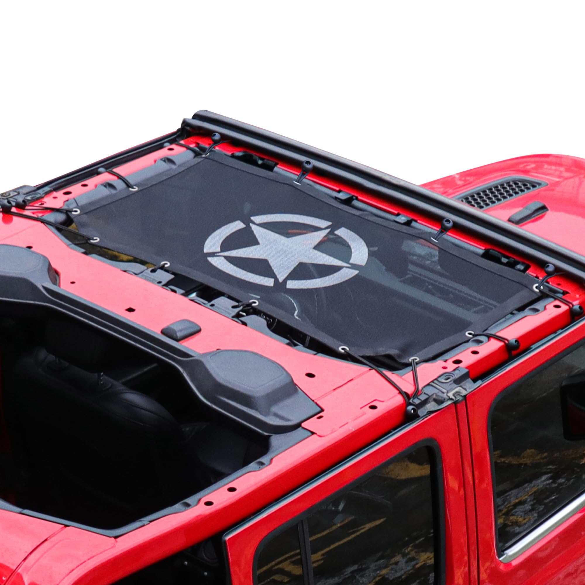 Sunshade for 2018-2023 Jeep Wrangler JL JLU 2 Door 4 Door Front Mesh Sun Shade, JL Sunshade Bikini Soft Top Roof Cover Net, Blocks UV, Wind, Noise, Star